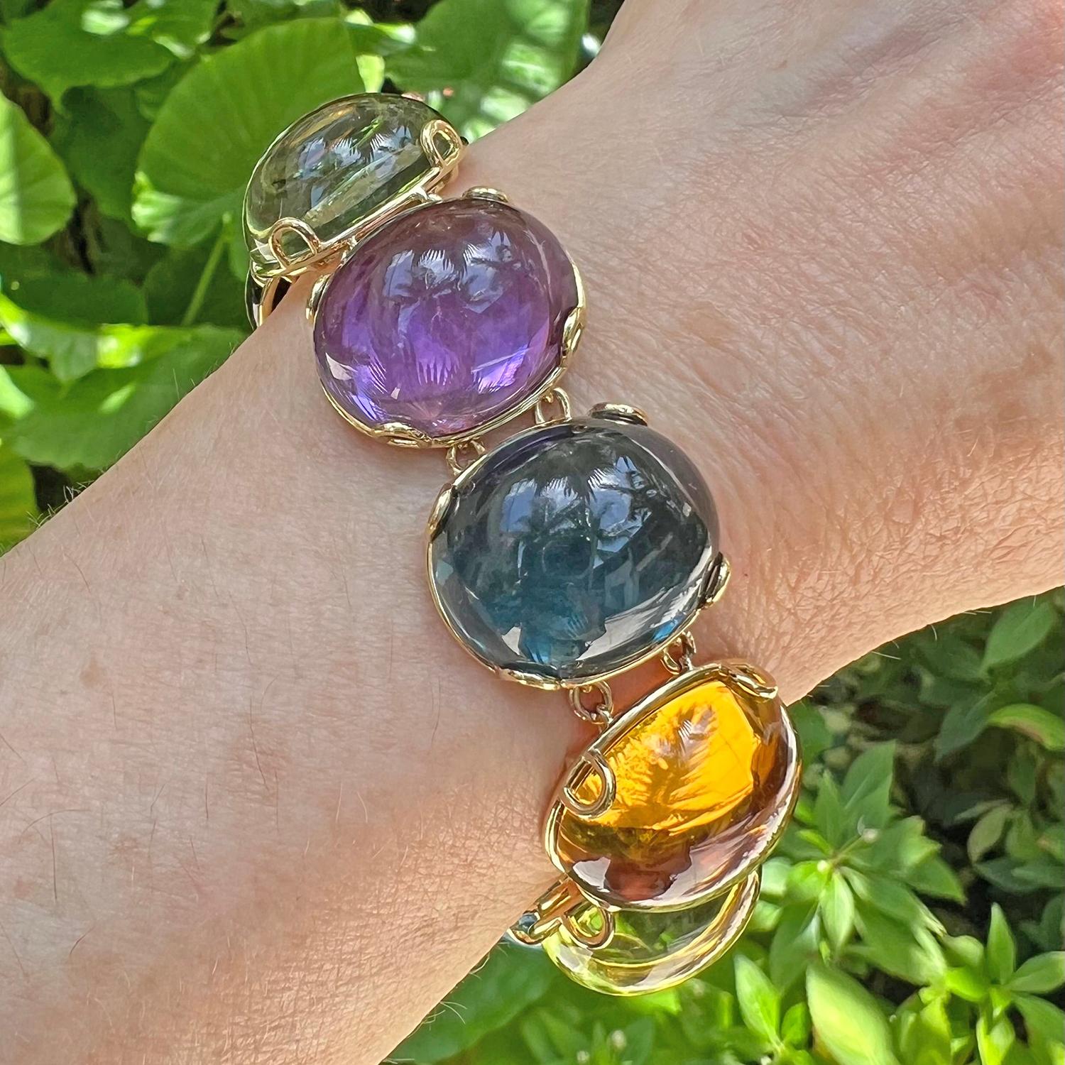 Cabochon Goshwara 18k Gold Multi-Color Gemstone Bracelet For Sale