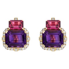 2 Stone Amethyst and Garnet with Diamonds Earrings