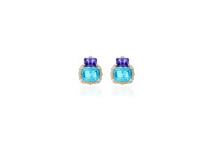 Goshwara 2 Stone Tanzanite and Blue Topaz with Diamonds Earrings