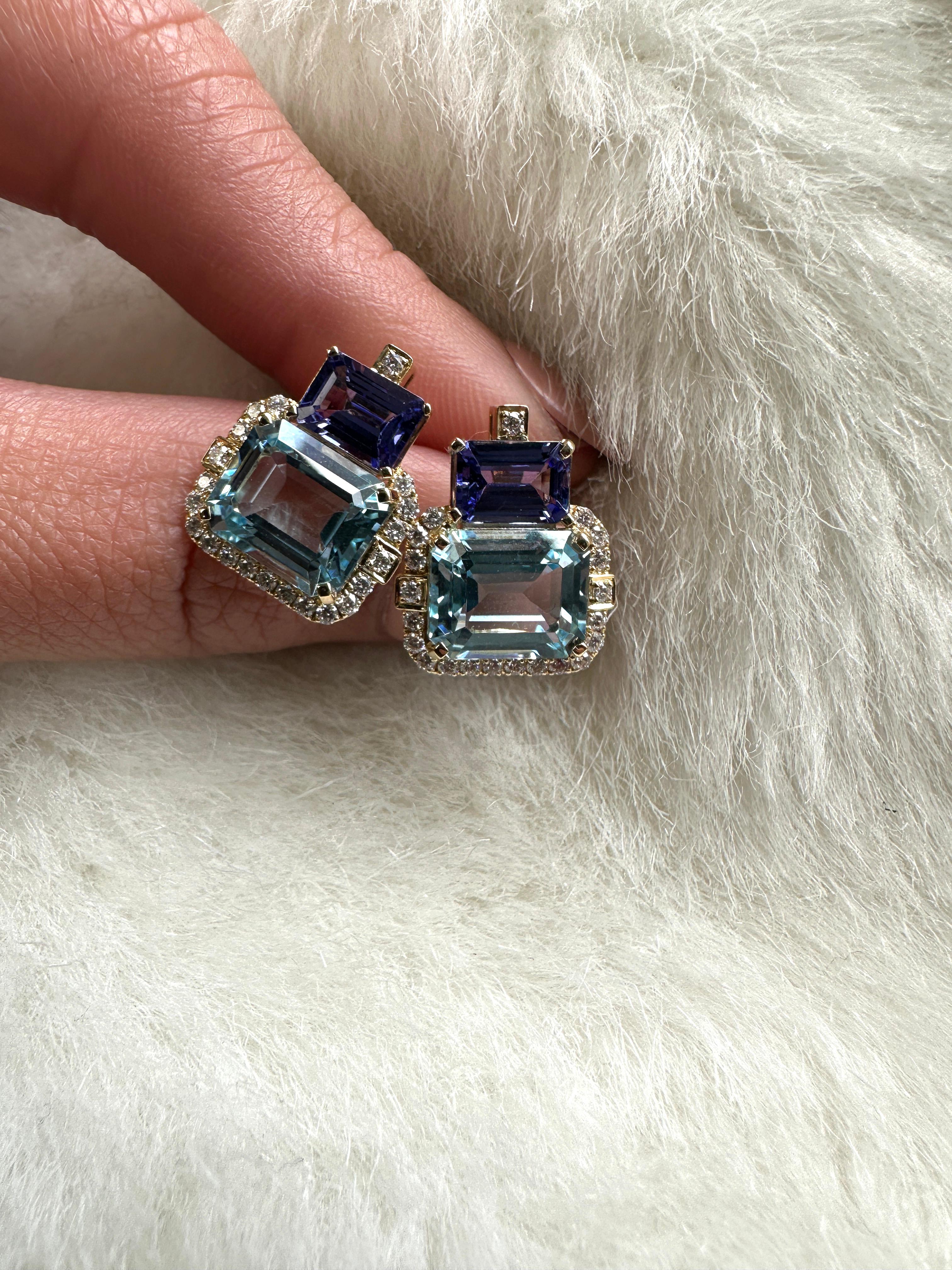 Contemporary Goshwara 2 Stone Tanzanite and Blue Topaz with Diamonds Earrings For Sale