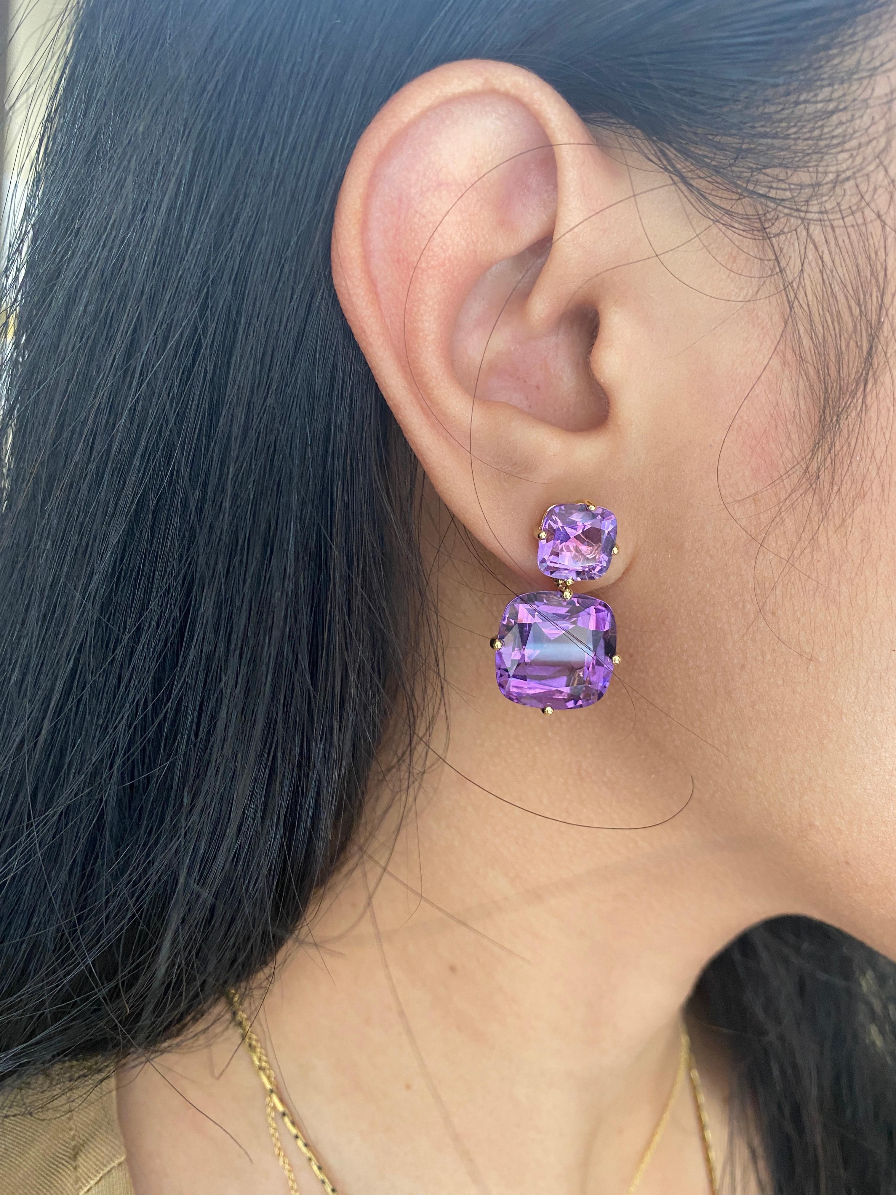 Cushion Cut Goshwara 2 Tier Amethyst Cushion Earrings For Sale