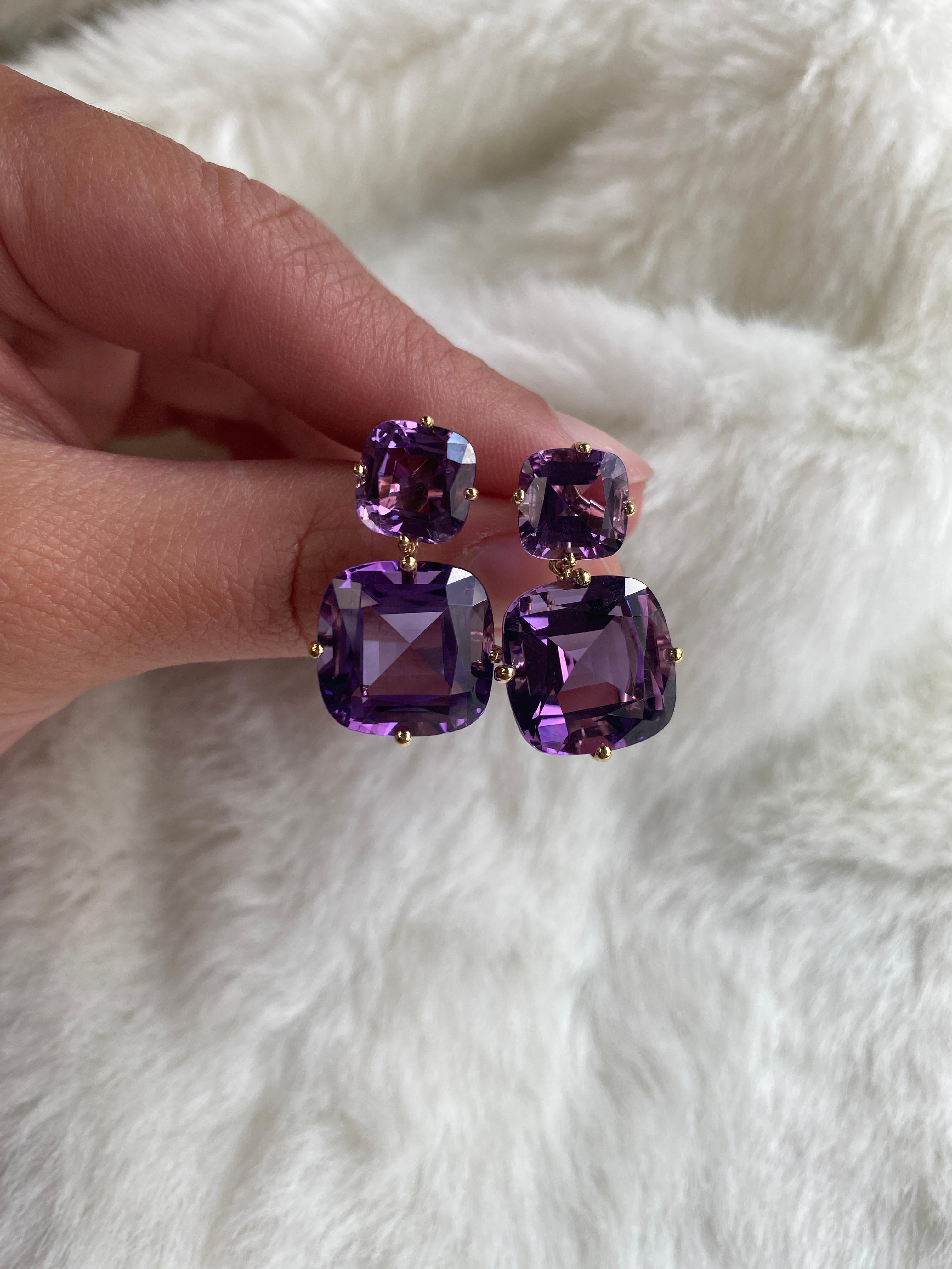 Pendientes de cojín de amatista de 2 niveles Goshwara en Nuevo estado para la venta en New York, NY