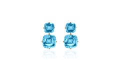 Goshwara 2 Tier Blue Topaz Cushion Earrings