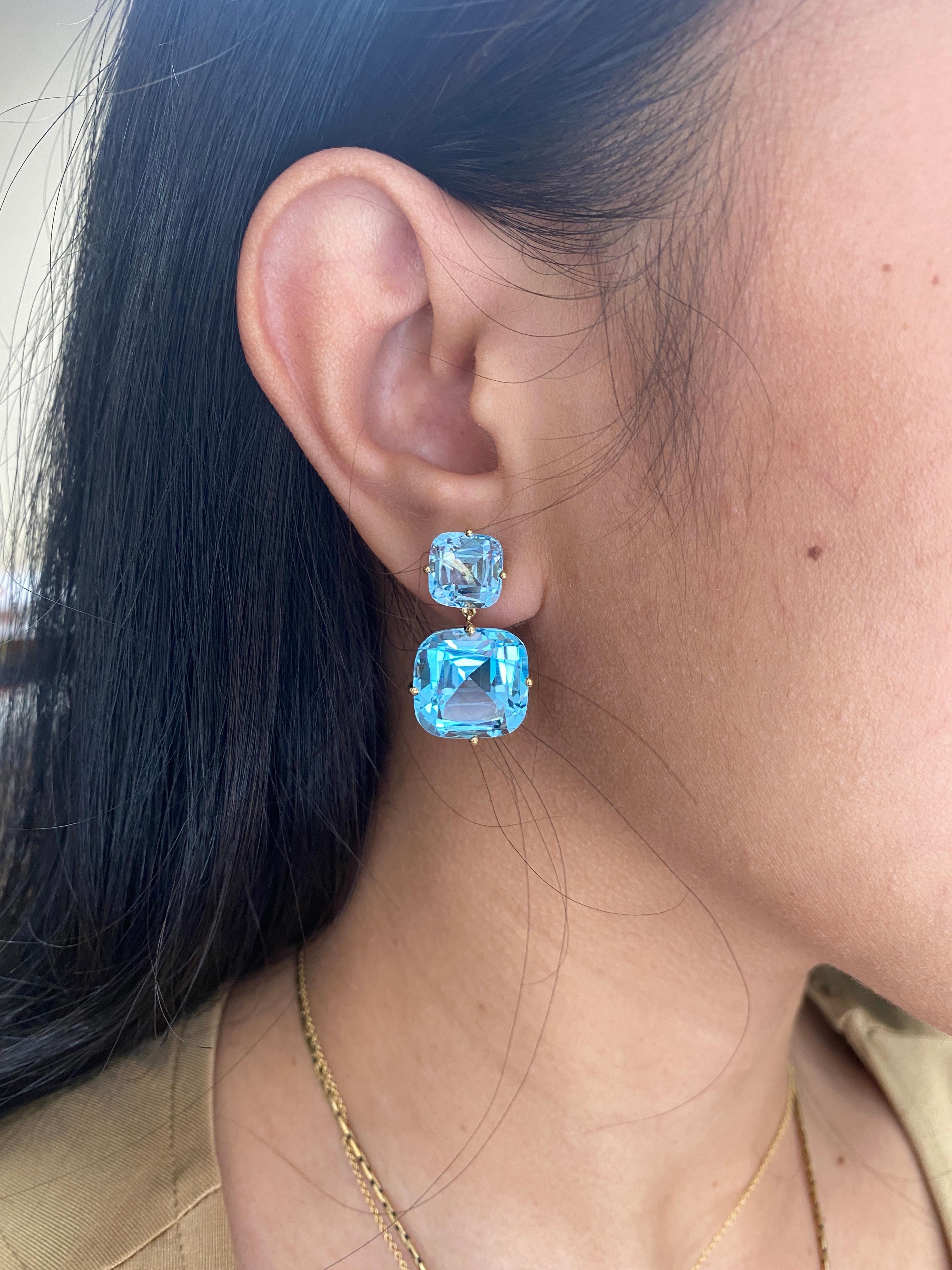 2 Tier Blue Topaz Cushion Earrings in 18k Yellow Gold, from 'Gossip' Collection. Like any good piece of Gossip, this collection carries a hint of shock value. They will have everyone in suspense about what Goshwara will do next.

* Gemstone size: 9