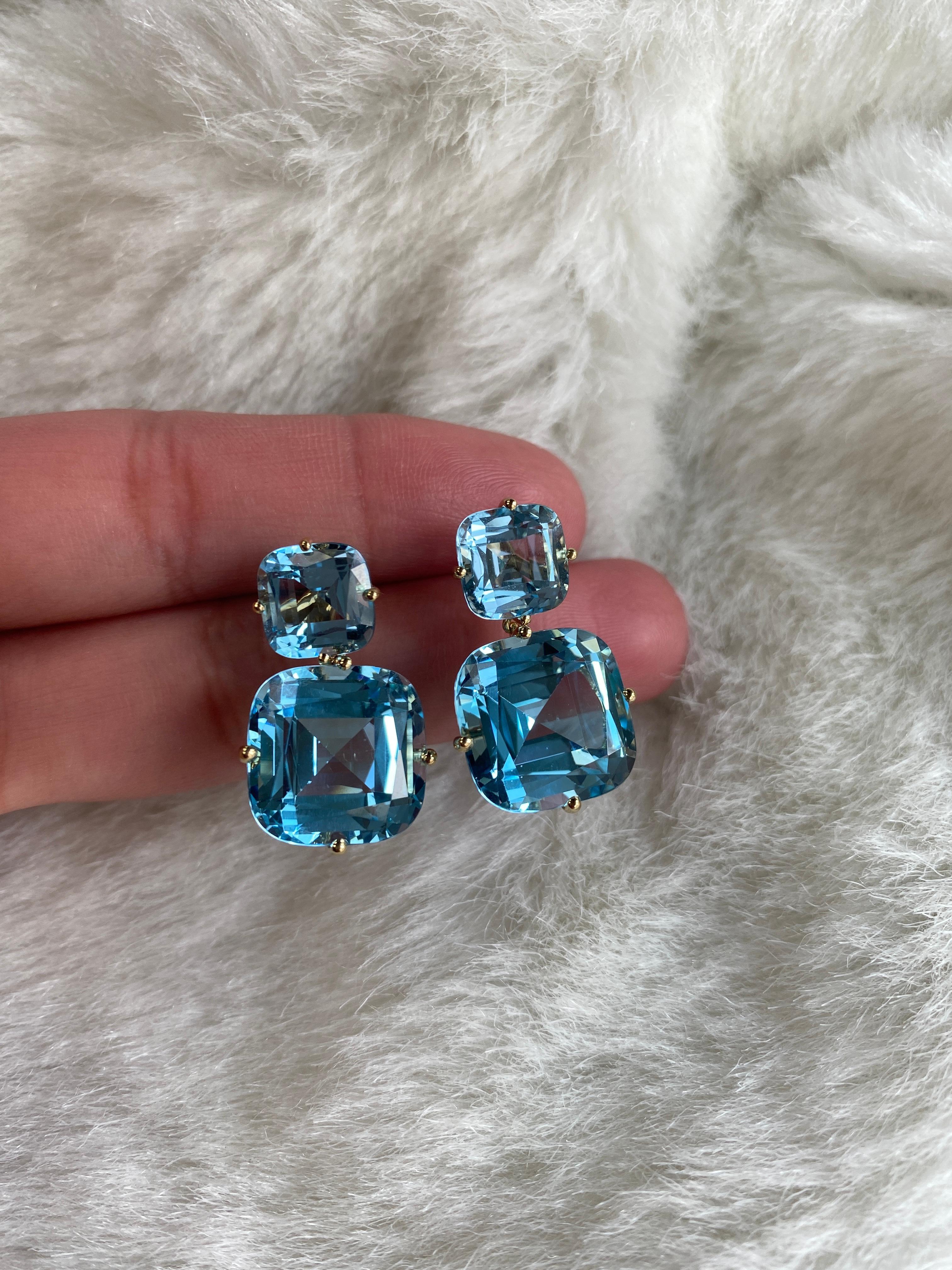 Contemporary Goshwara 2 Tier Blue Topaz Cushion Earrings For Sale