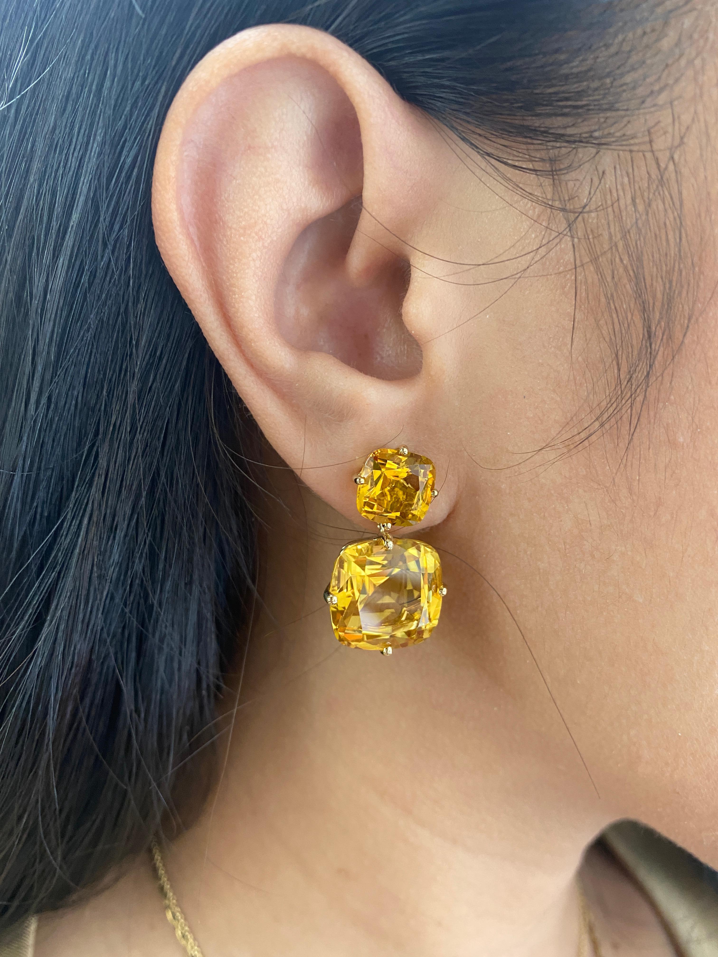 Contemporary Goshwara 2 Tier Citrine Cushion Earrings For Sale