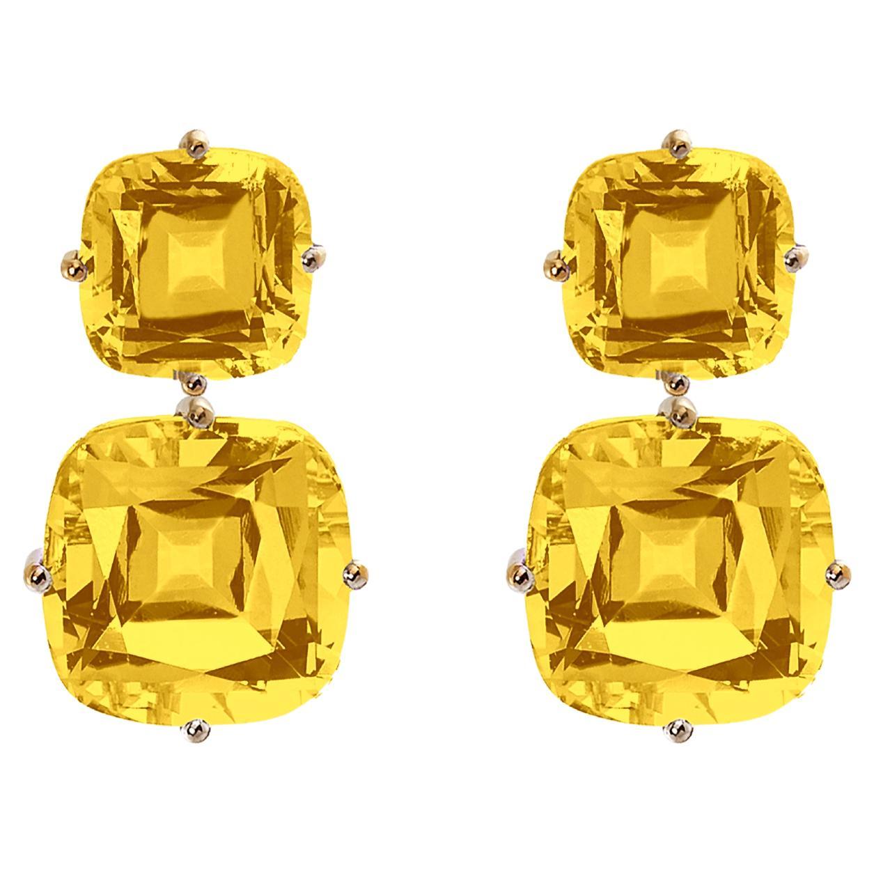 Goshwara 2 Tier Citrine Cushion Earrings