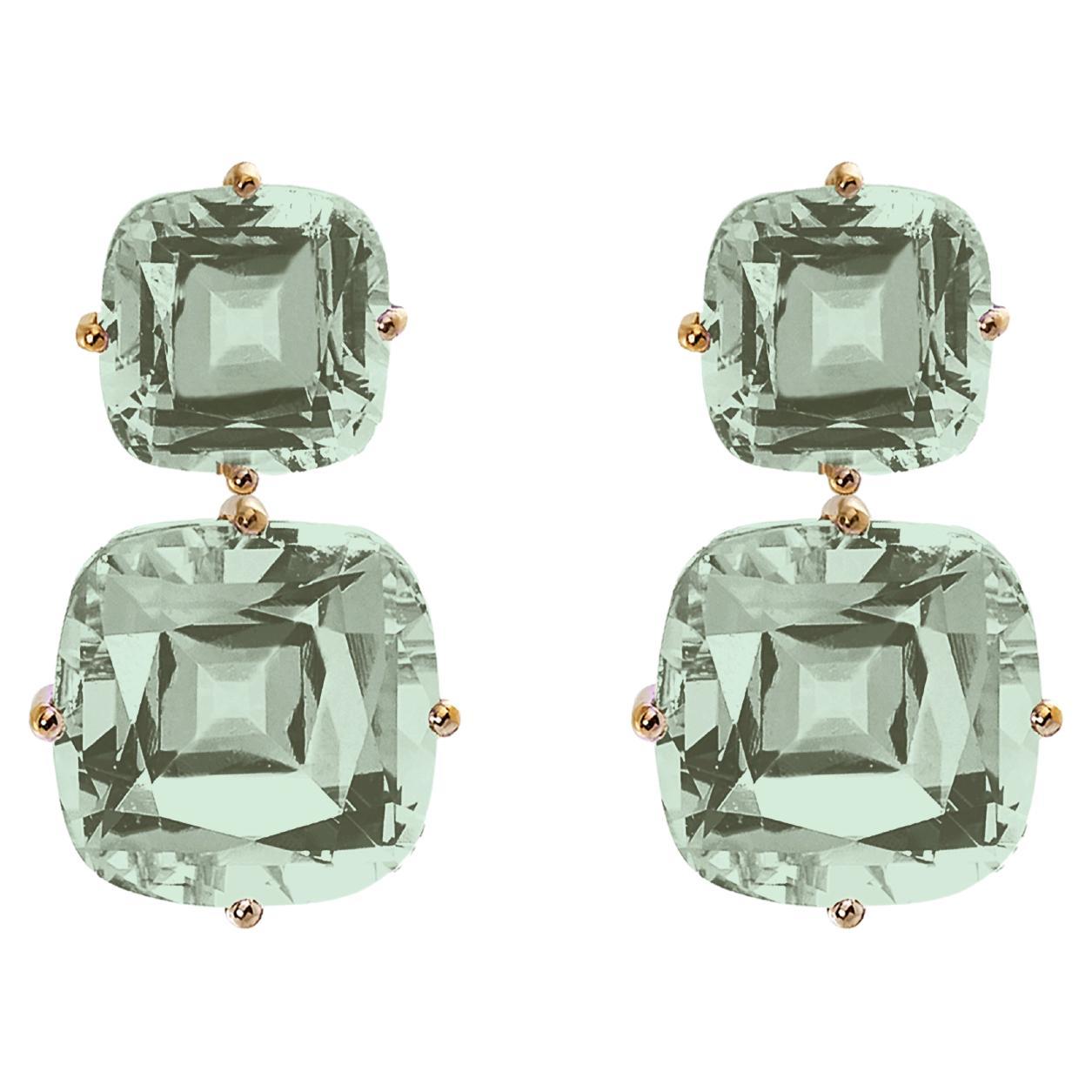 Goshwara 2 Tier Prasiolite Cushion Earrings For Sale