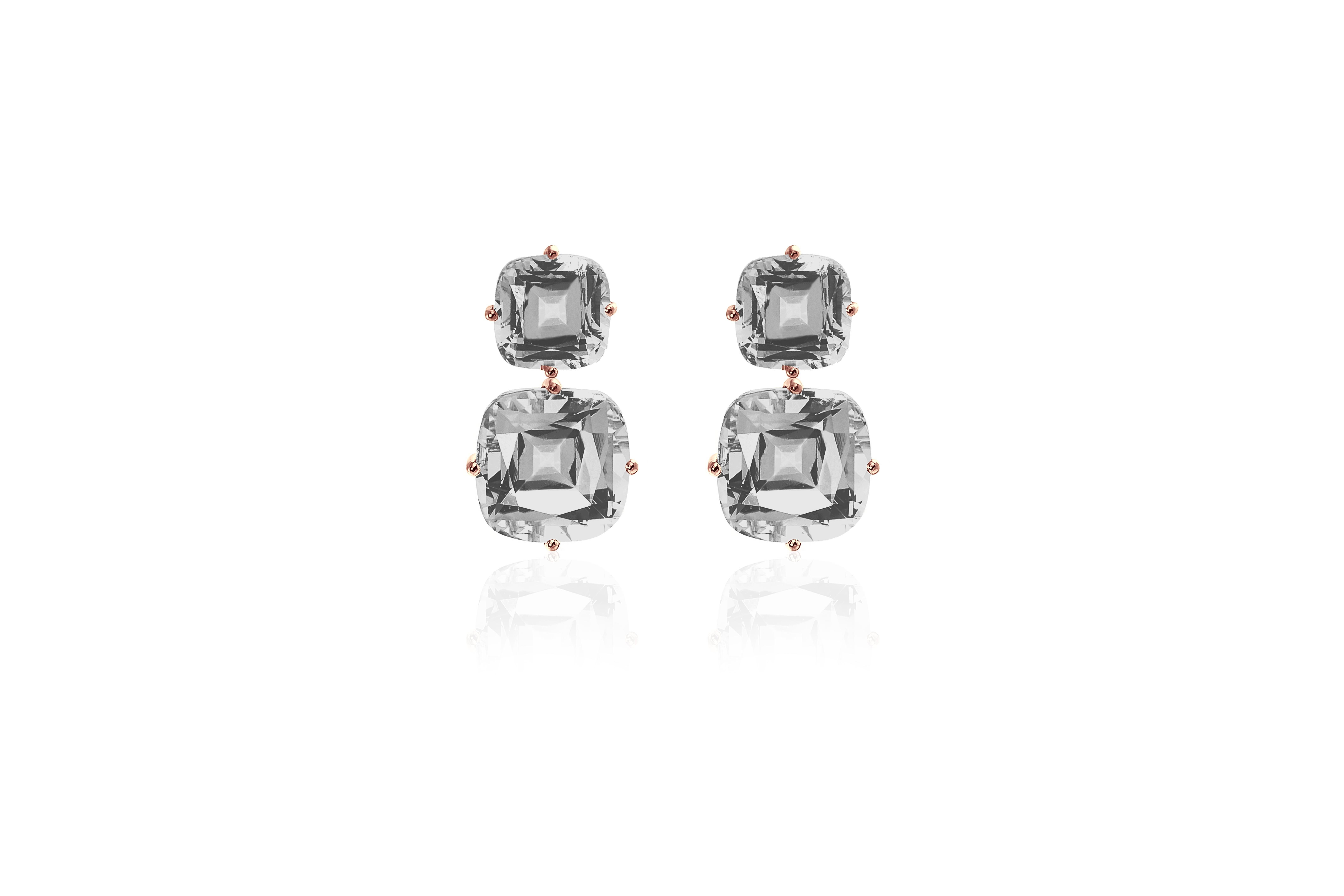 Contemporary Goshwara 2 Tier Rock Crystal Cushion Earrings For Sale