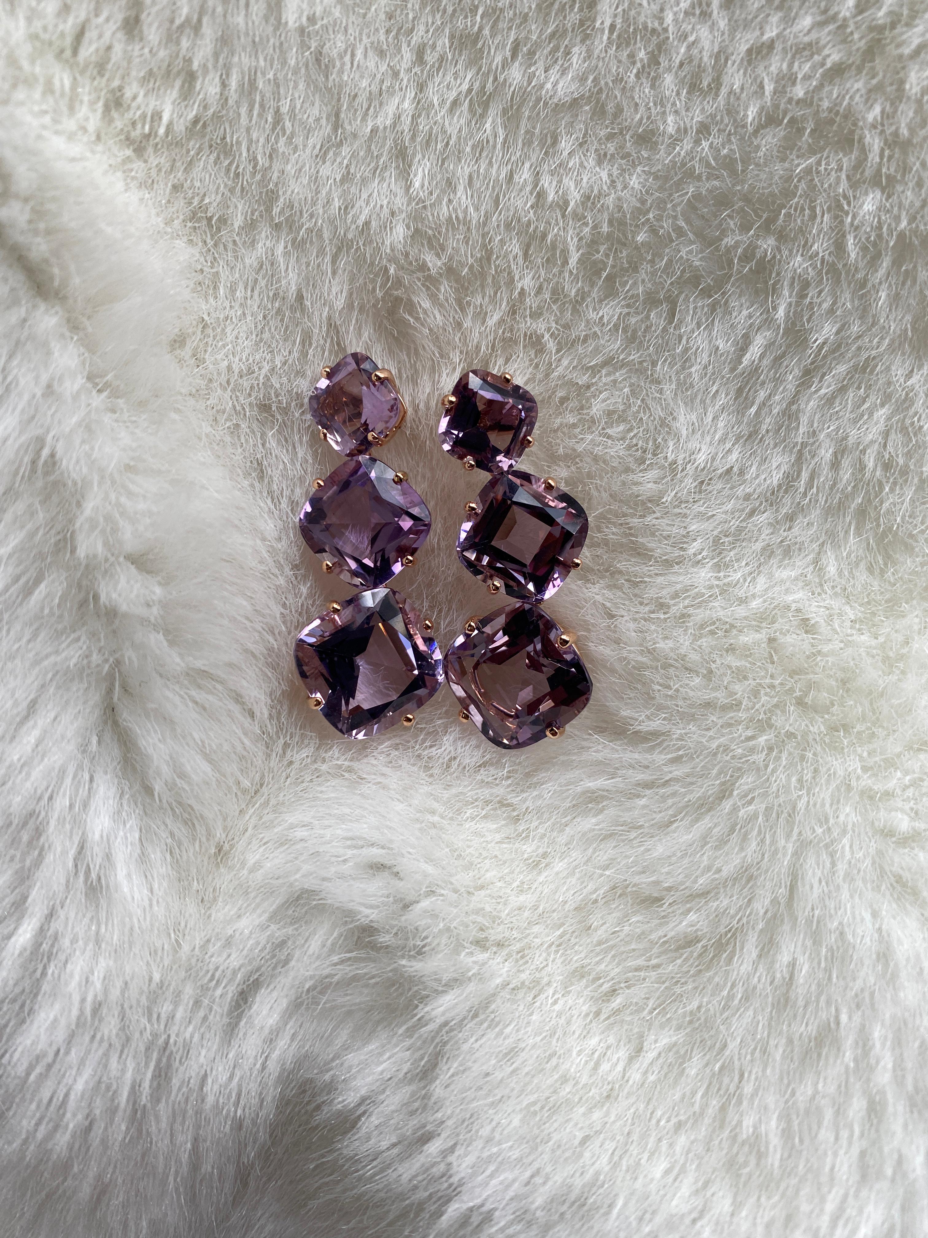 Cushion Cut Goshwara 3 Tier Lavender Amethyst Cushion Earrings