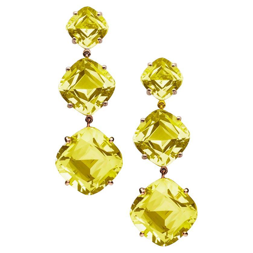 Goshwara 3 Tier Lemon Quartz Cushion Earrings  For Sale