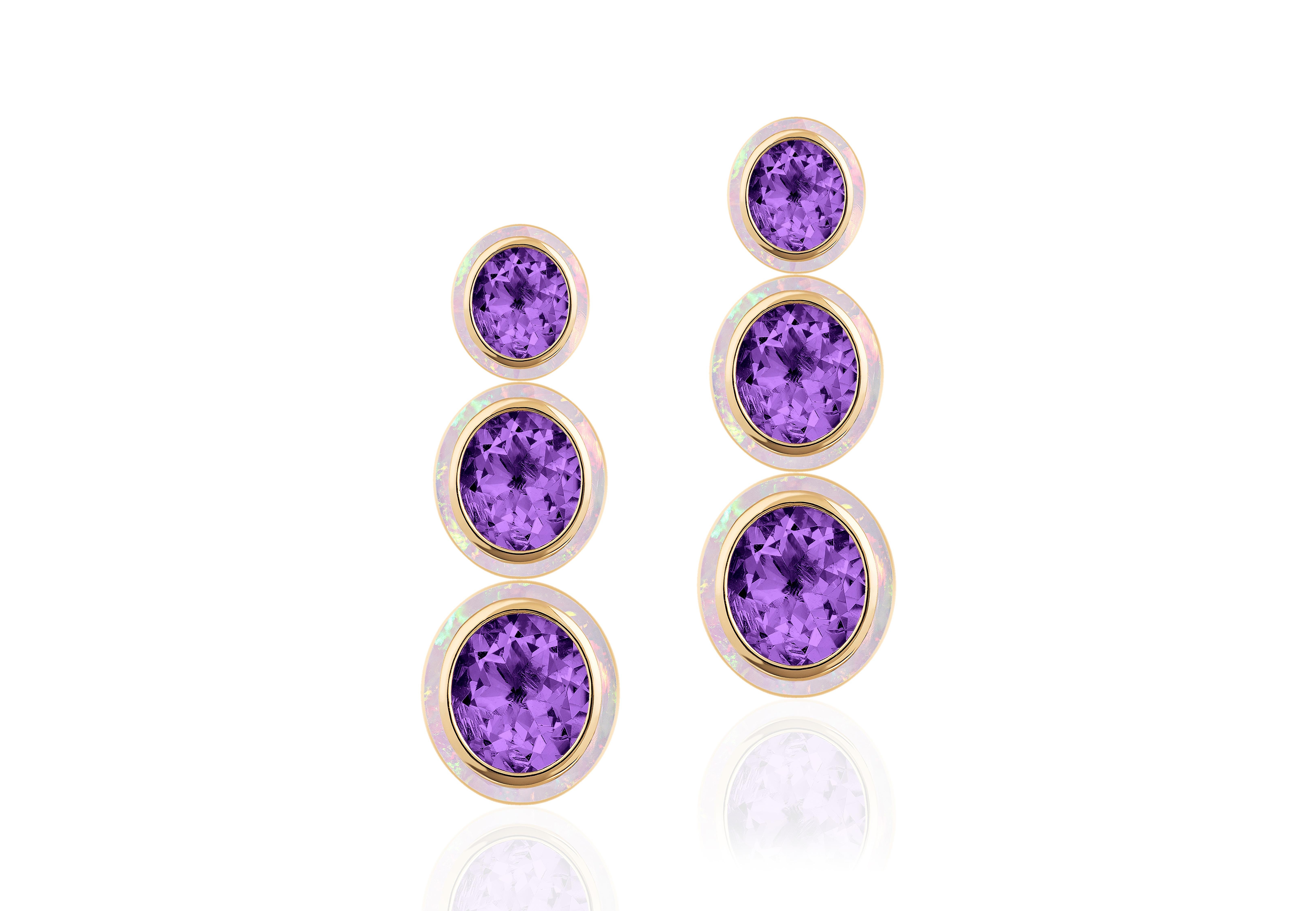 These 3-tier Oval Shape Amethyst with Opal Earrings from the 
