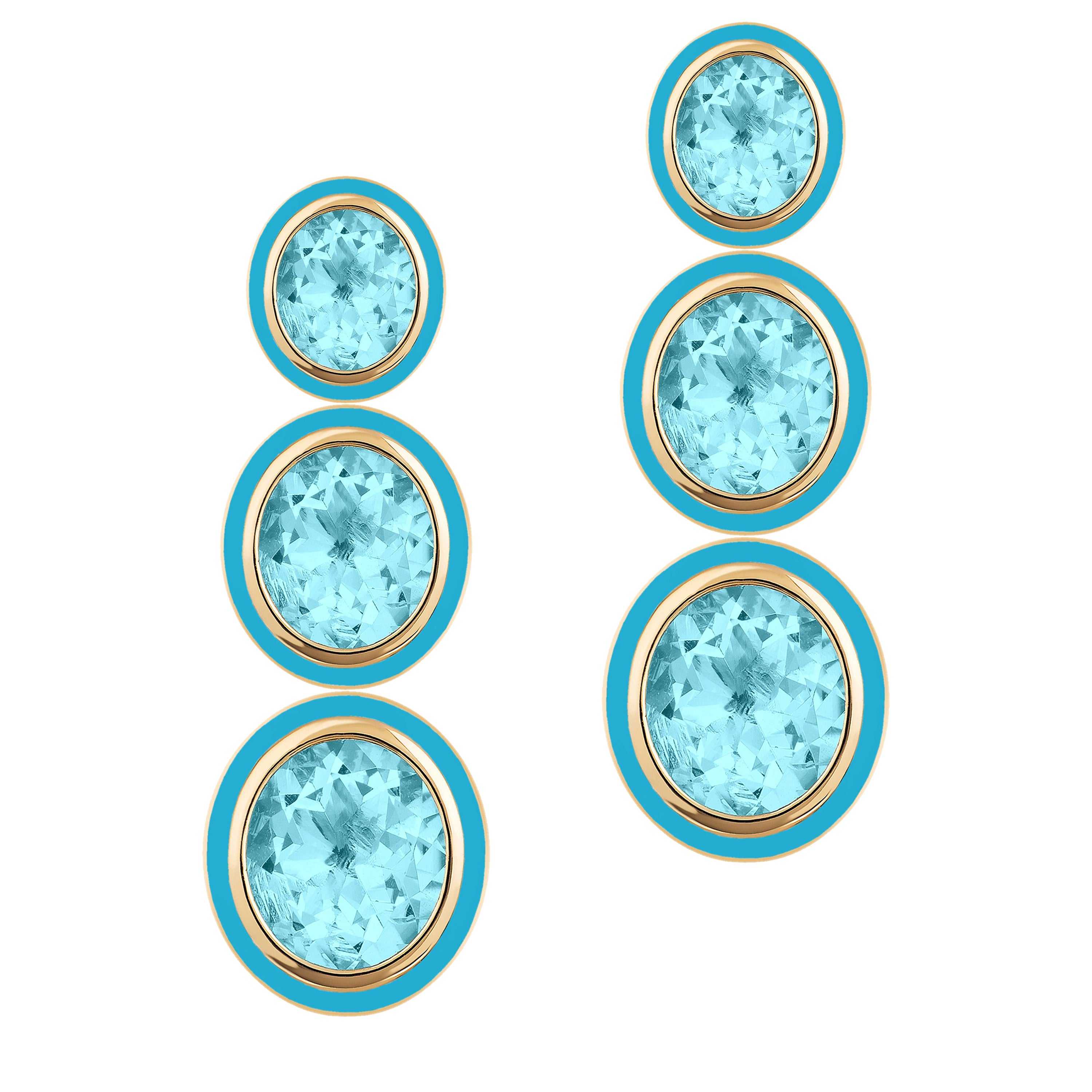 Goshwara Boucles d'oreilles de forme ovale à 3 niveaux avec topaze bleue et turquoise