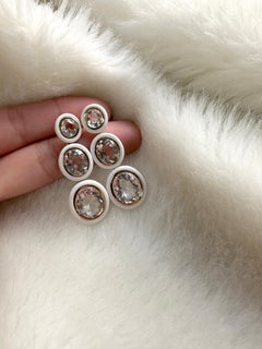 Goshwara 3 tier Oval Shape Rock Crystal with White Agate Earrings