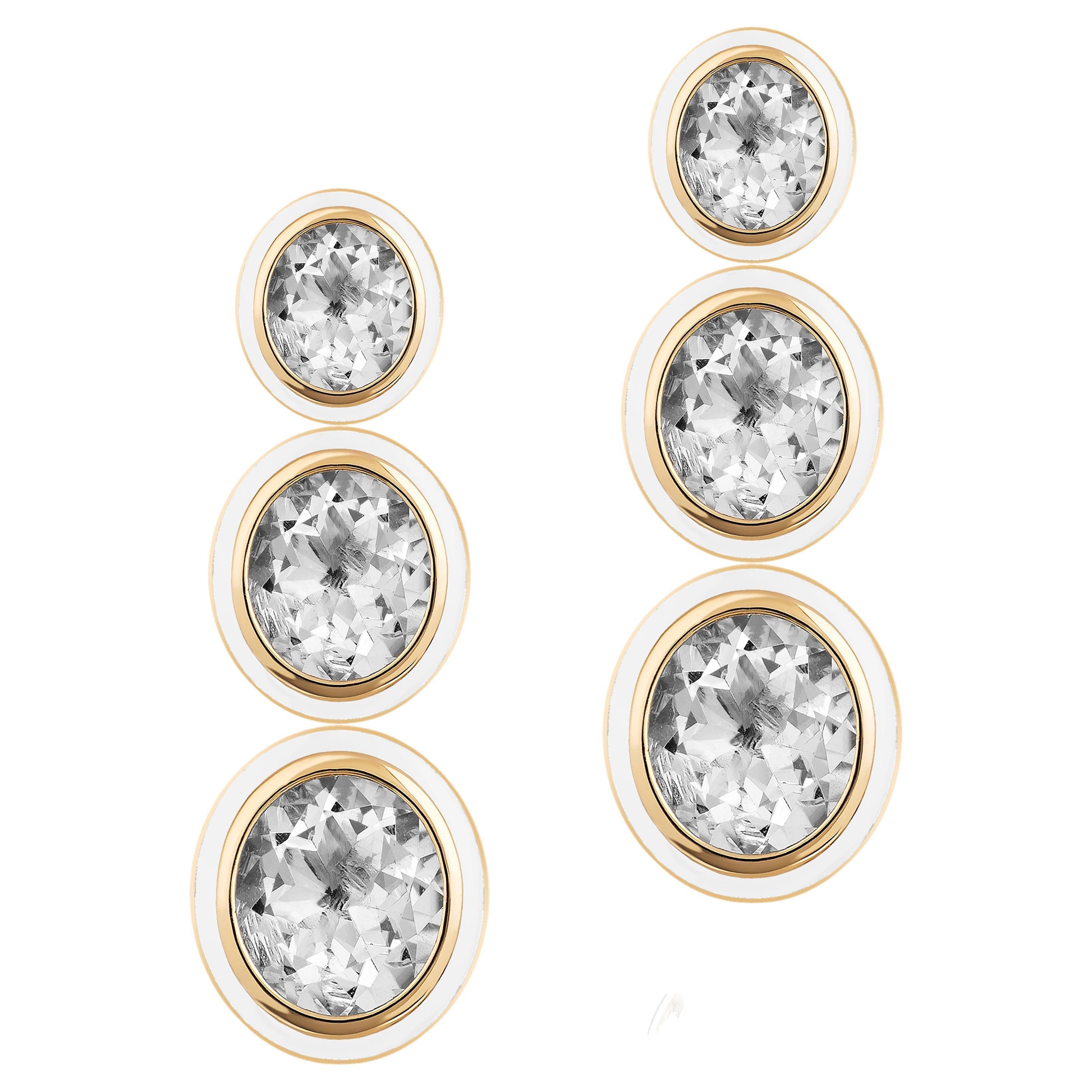 Boucles d'oreilles Goshwara à 3 niveaux en cristal de roche de forme ovale et agate blanche