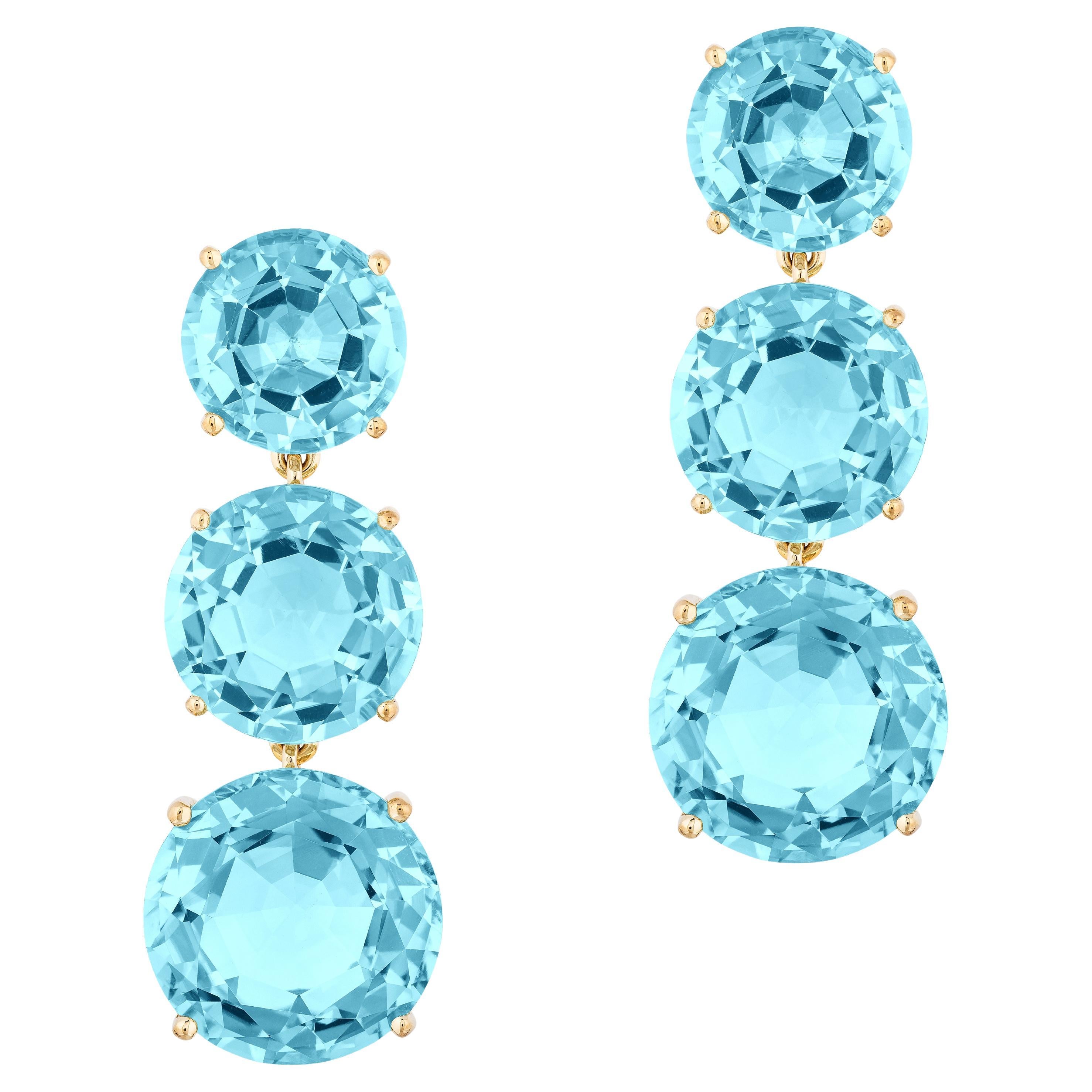 Goshwara 3 Tier Round Faceted Blue Topaz Earrings