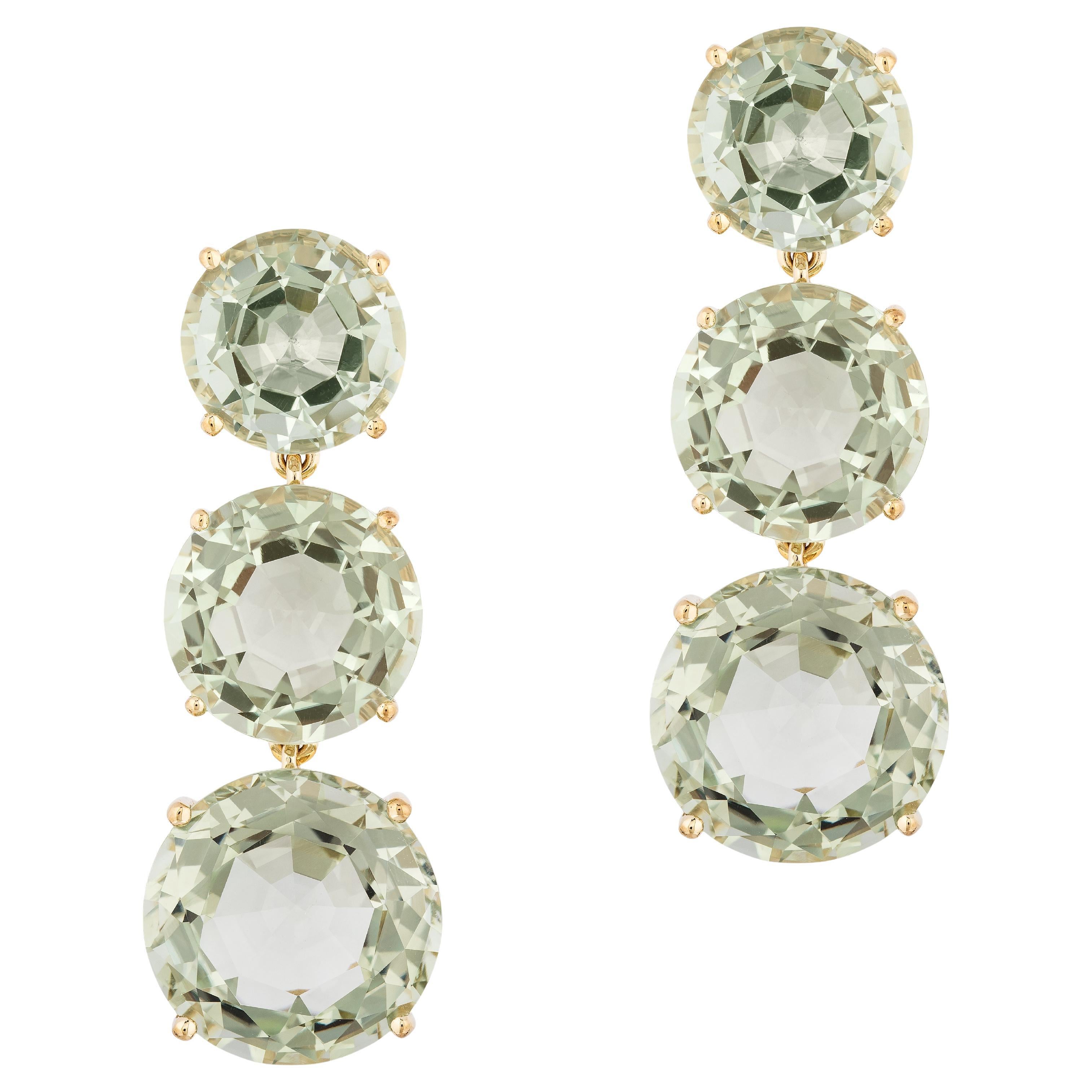 Goshwara 3 Tier Round Faceted Prasiolite Dangle Earrings