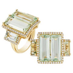 Goshwara 4 Stone Emerald Cut Aqua with Diamonds Ring