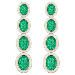 Goshwara 4 Stone Long Emerald with White Enamel Earrings