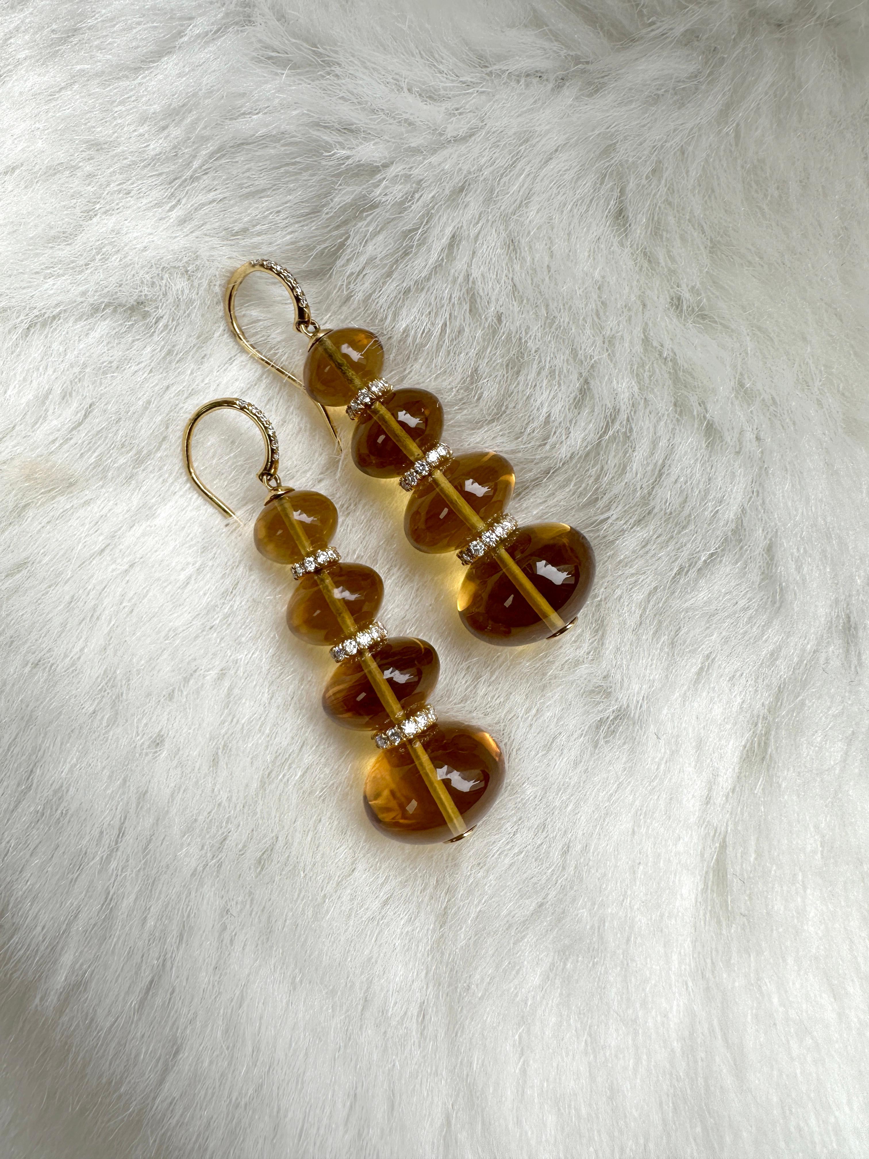 Contemporary 4 Tier Citrine Bead with Diamonds Earrings For Sale