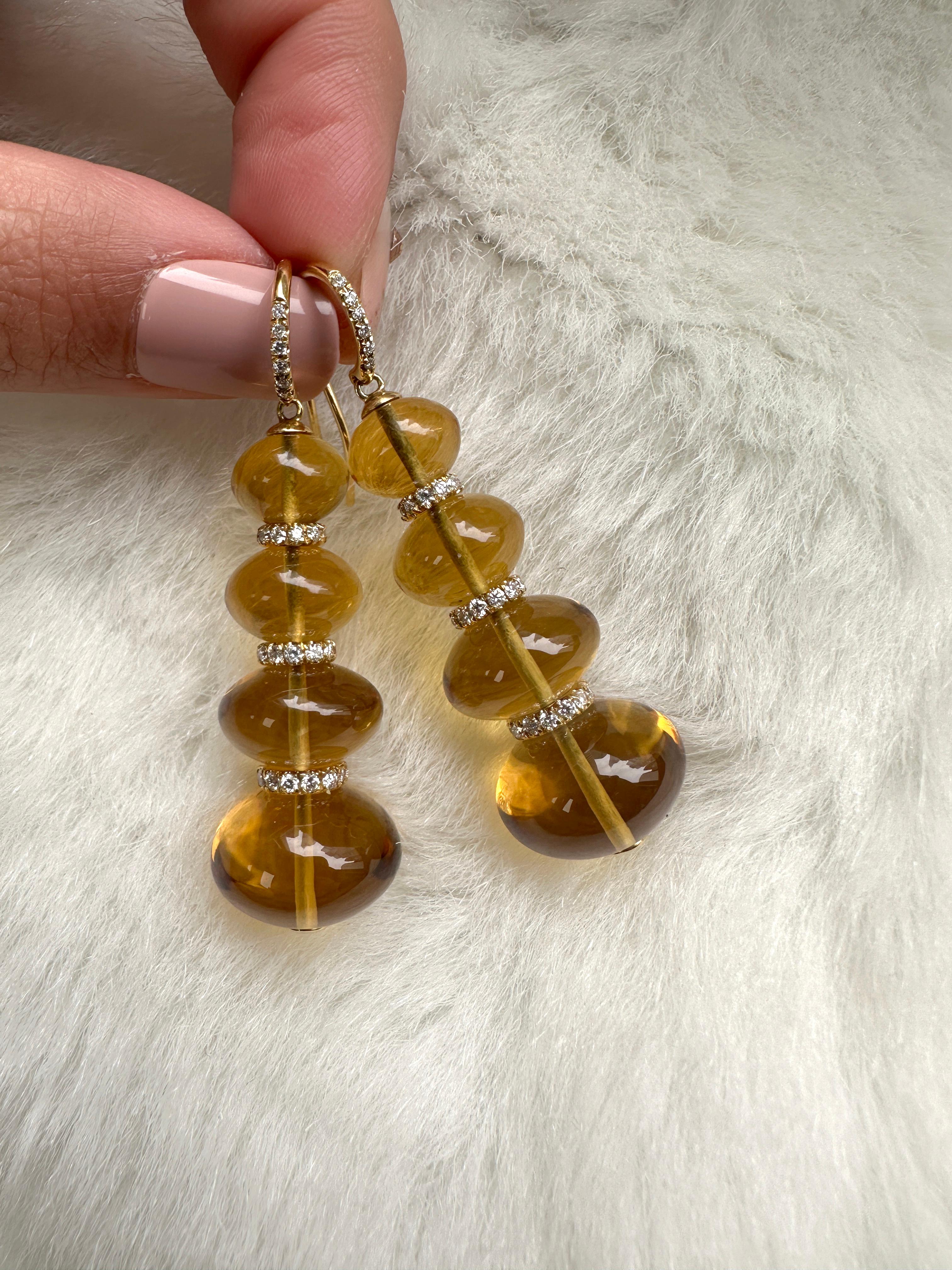 4 Tier Citrine Bead with Diamonds Earrings In New Condition For Sale In New York, NY