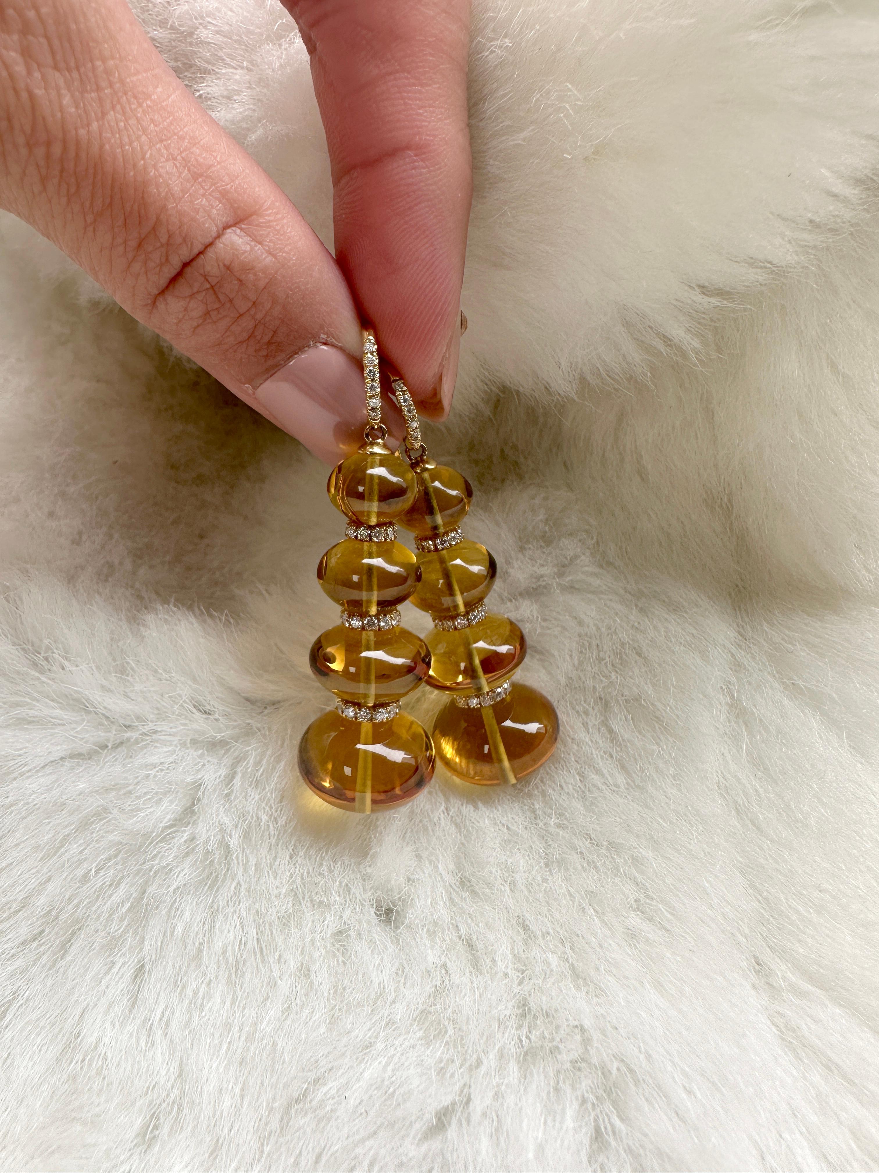 Women's 4 Tier Citrine Bead with Diamonds Earrings For Sale
