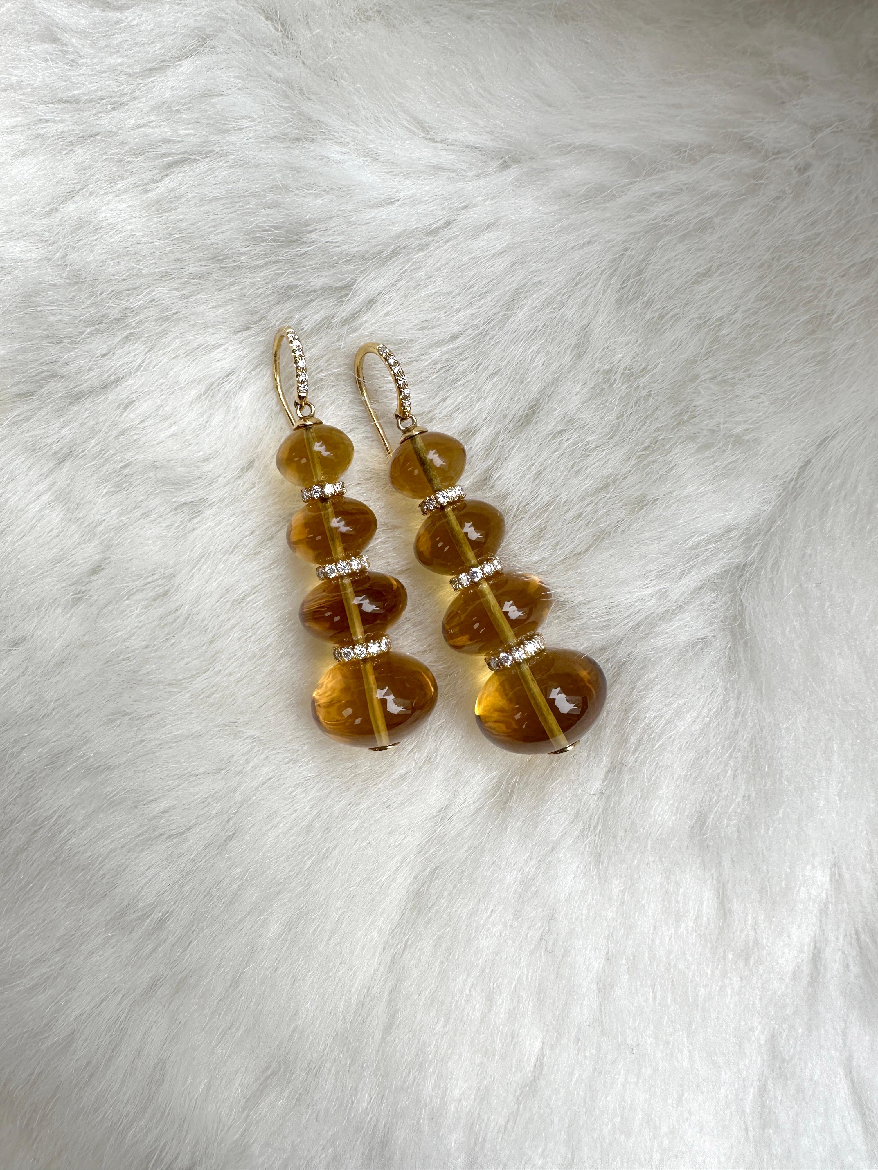 4 Tier Citrine Bead with Diamonds Earrings For Sale 1