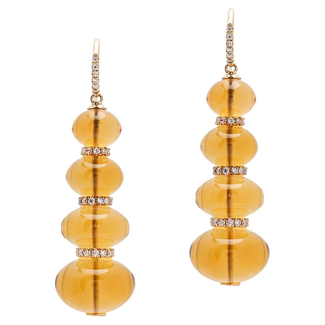 4 Tier Citrine Bead with Diamonds Earrings For Sale