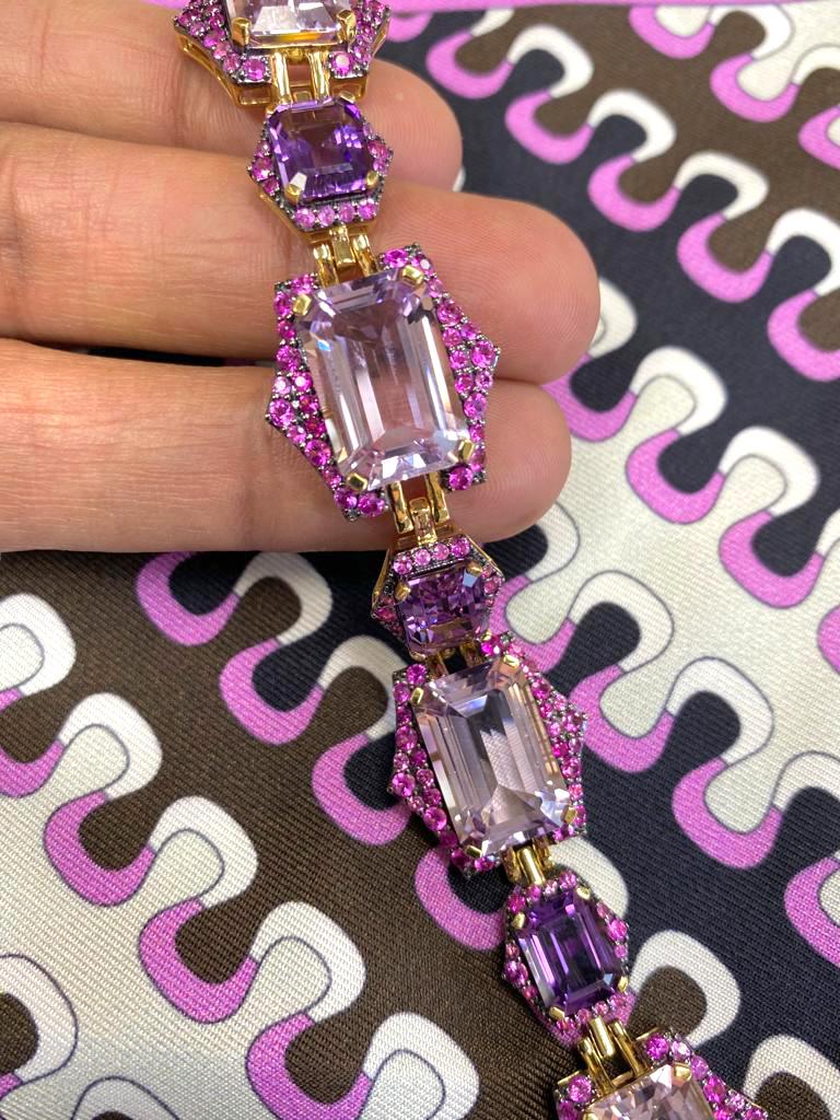 Contemporary Goshwara Amethyst, Amethyst Lavender and Pink Sapphire Bracelet For Sale