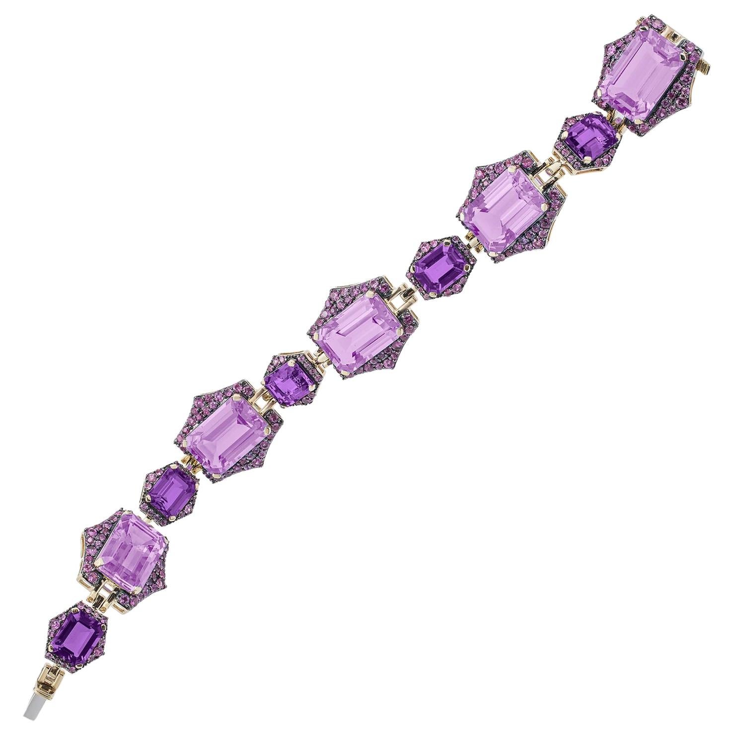 Bracelet en améthystes de Goshwara, améthystes lavandes et saphirs roses