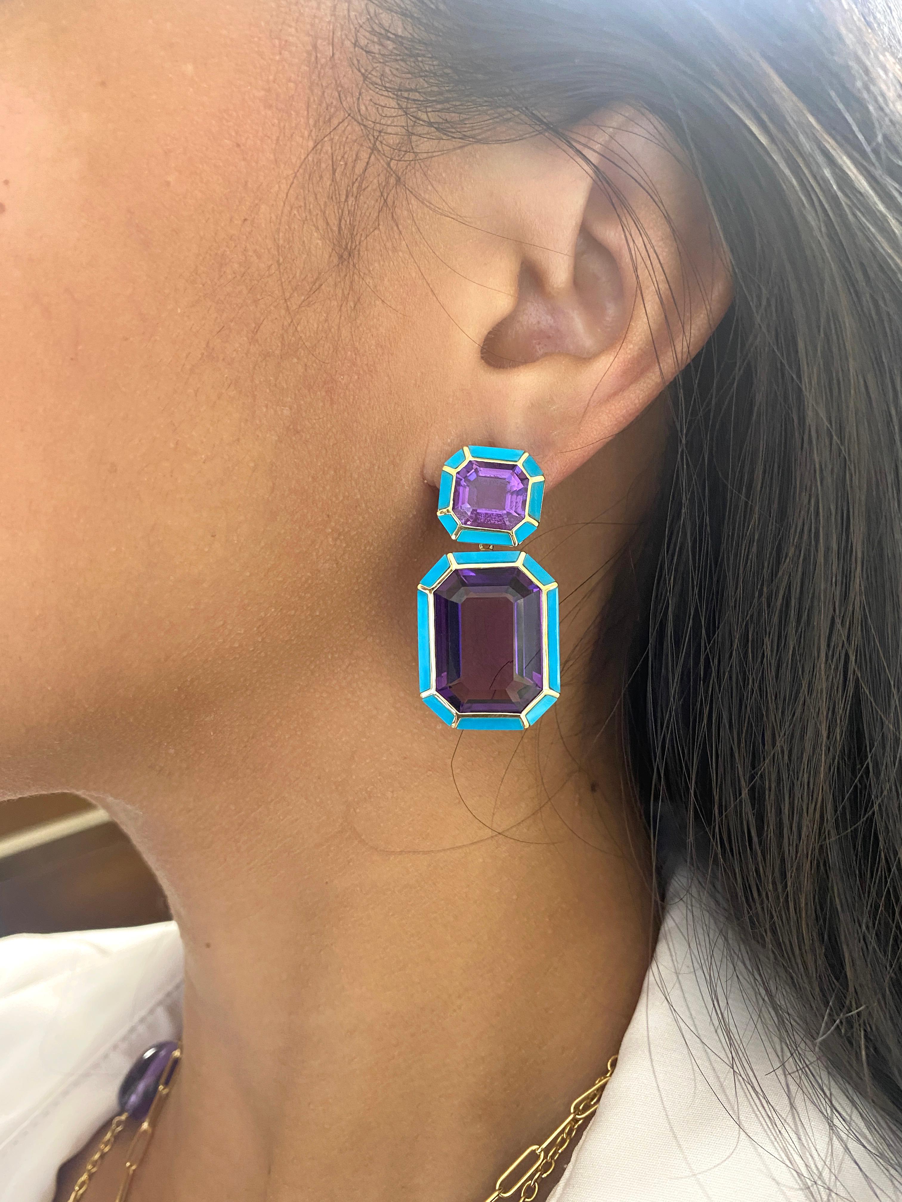 Contemporary Goshwara Amethyst and Turquoise Earrings For Sale