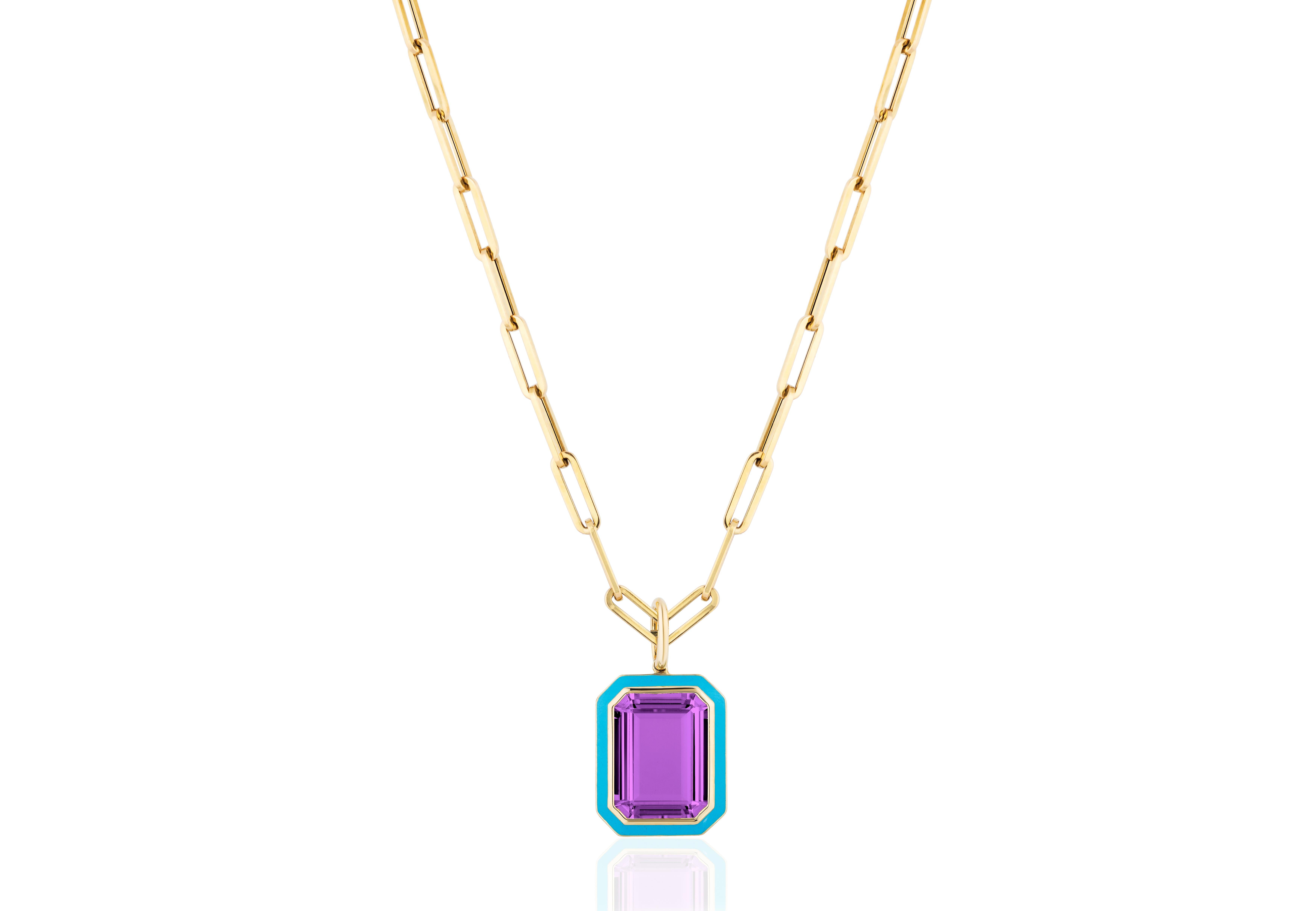 Goshwara Amethyst and Turquoise Enamel Set of Pendant, Ring and Earrings In New Condition In New York, NY