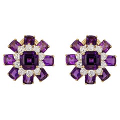 Goshwara Amethyst Asscher & Cushion Cut with Diamond Earrings