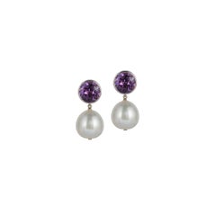 Goshwara Amethyst Bezel Set with Pearl Earrings