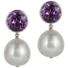 Goshwara Amethyst Bezel Set with Pearl Earrings