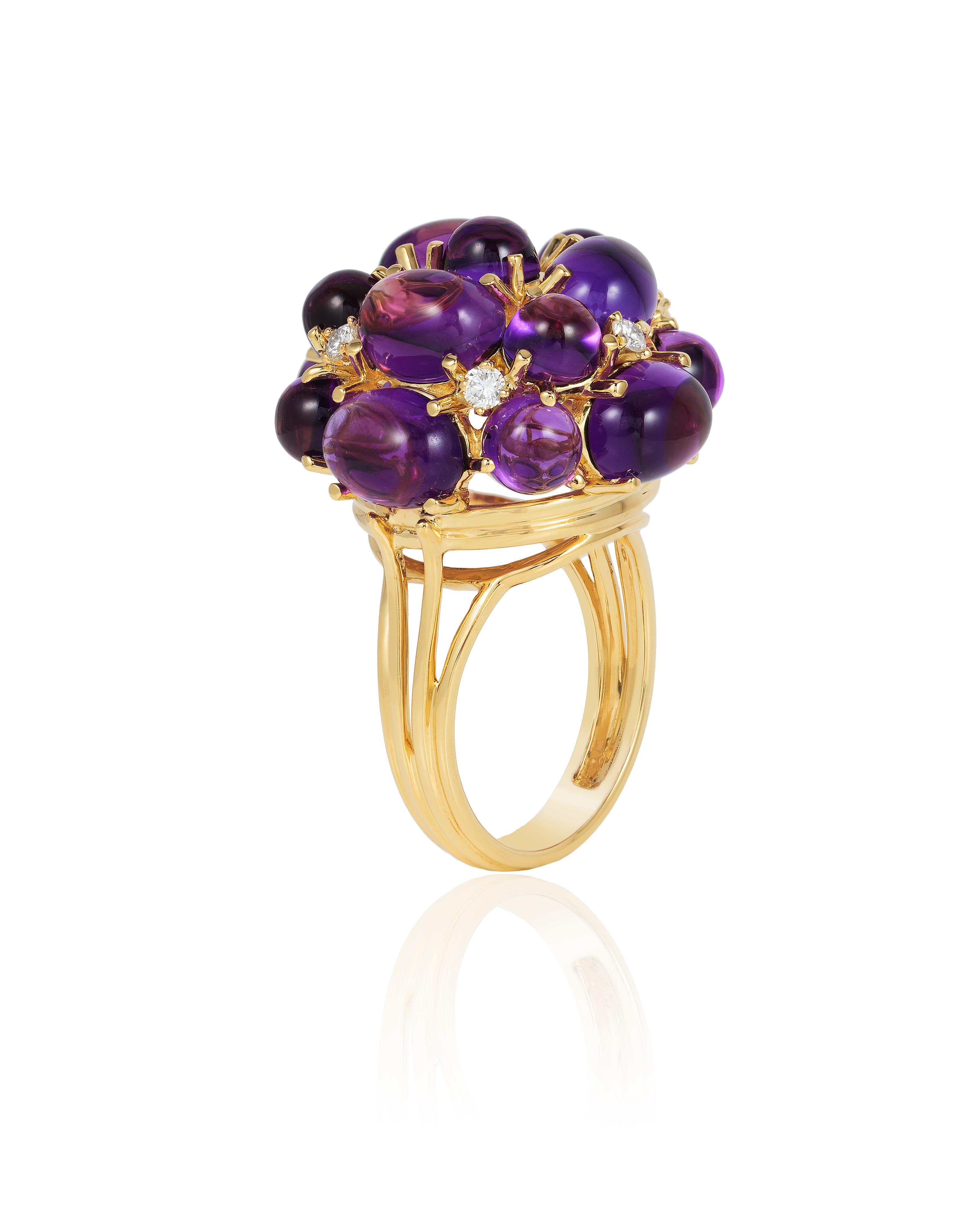 Contemporary Goshwara Amethyst Cabochon and Diamond Ring For Sale
