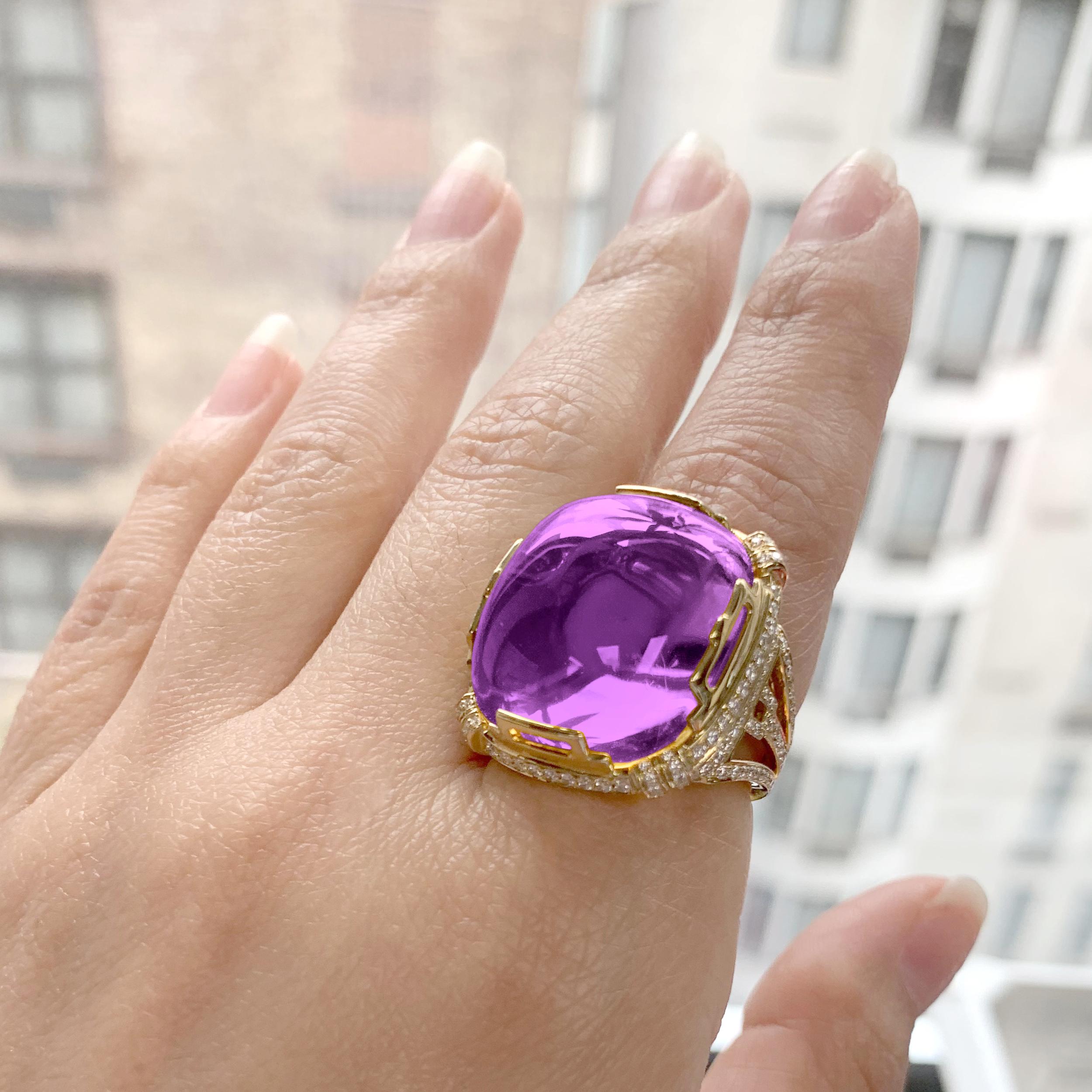 Cabochon Goshwara Amethyst Crown Ring For Sale