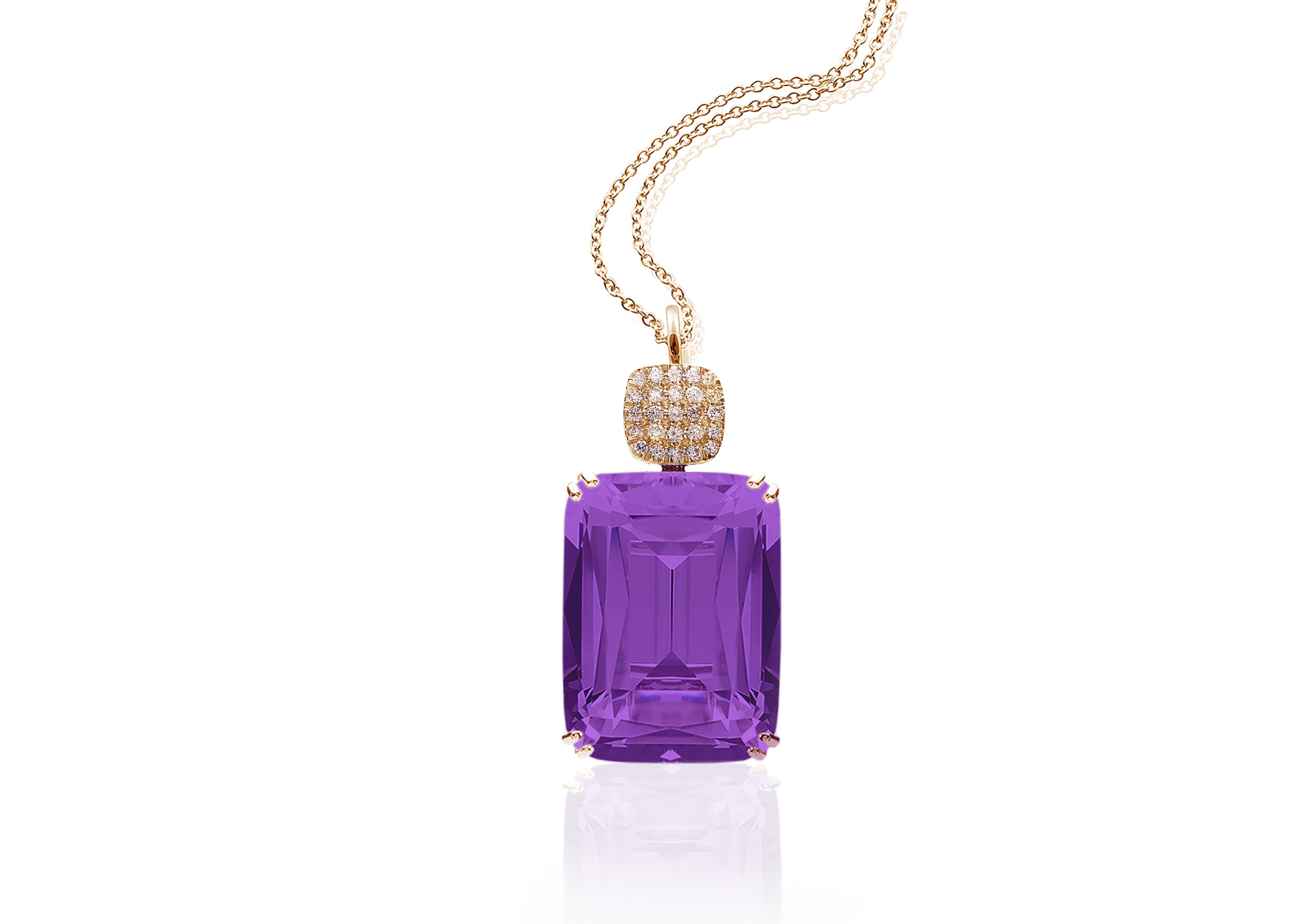 Amethyst Cushion Pendant in 18K Pink Gold with Diamonds  from 'Gossip' Collection

Chain Lenght 18