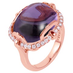 Goshwara Amethyst Cushion Cabochon and Diamond Ring