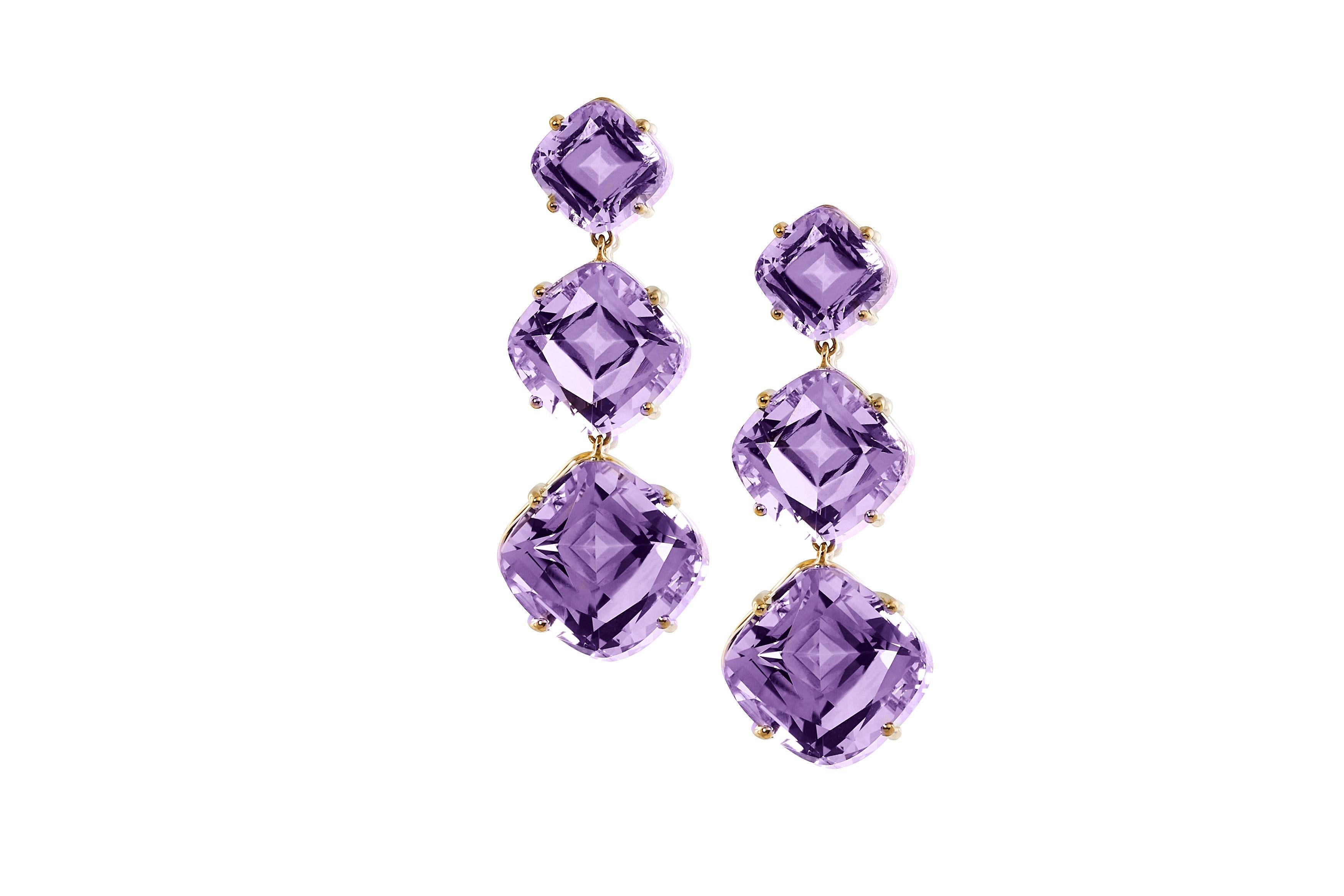 Amethyst Cushion Earrings in 18K Yellow Gold, from 'Gossip' Collection  

Stone Size: 9 x 9, 12 x 12, 14 x 14 mm
