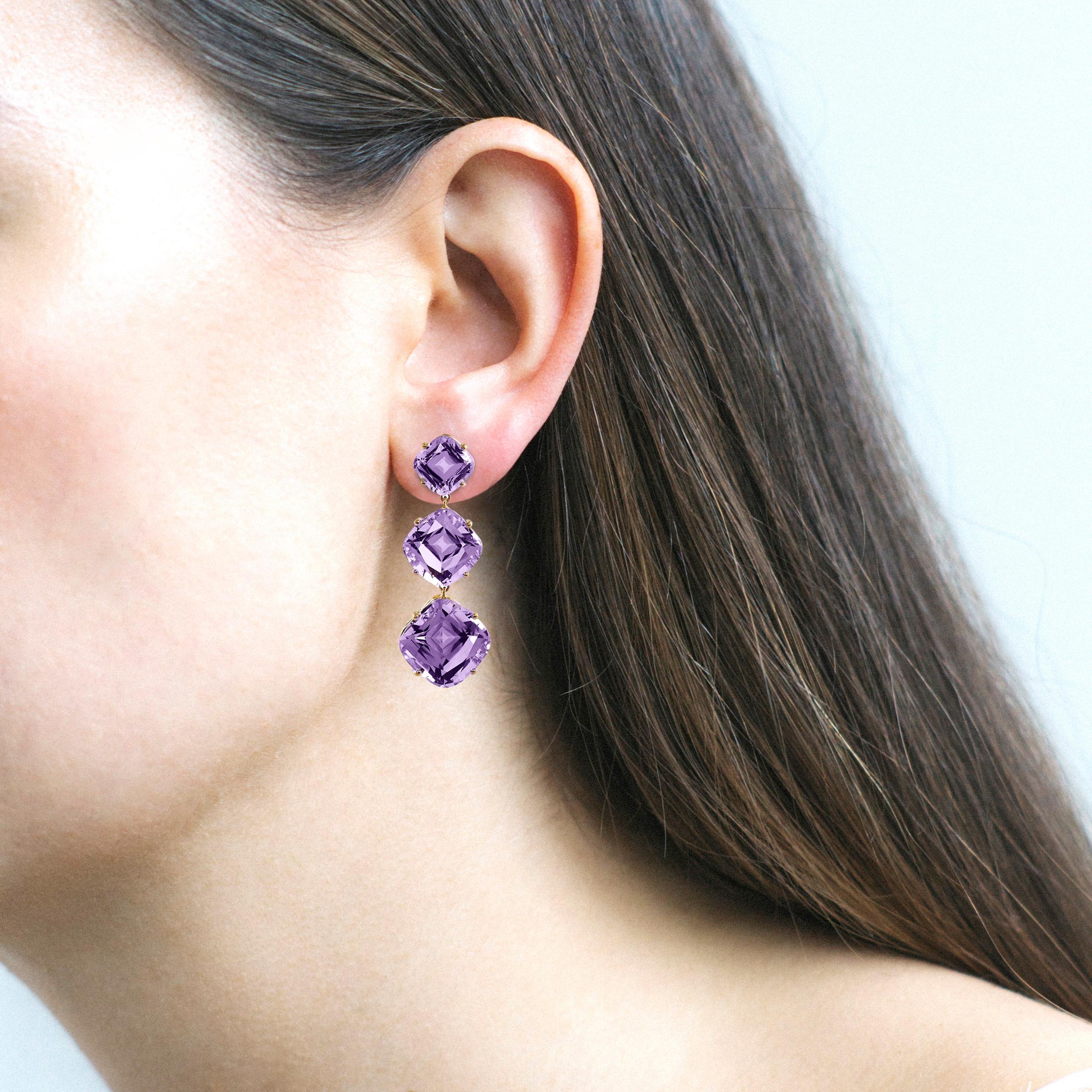 Goshwara Amethyst Cushion Earrings In New Condition For Sale In New York, NY