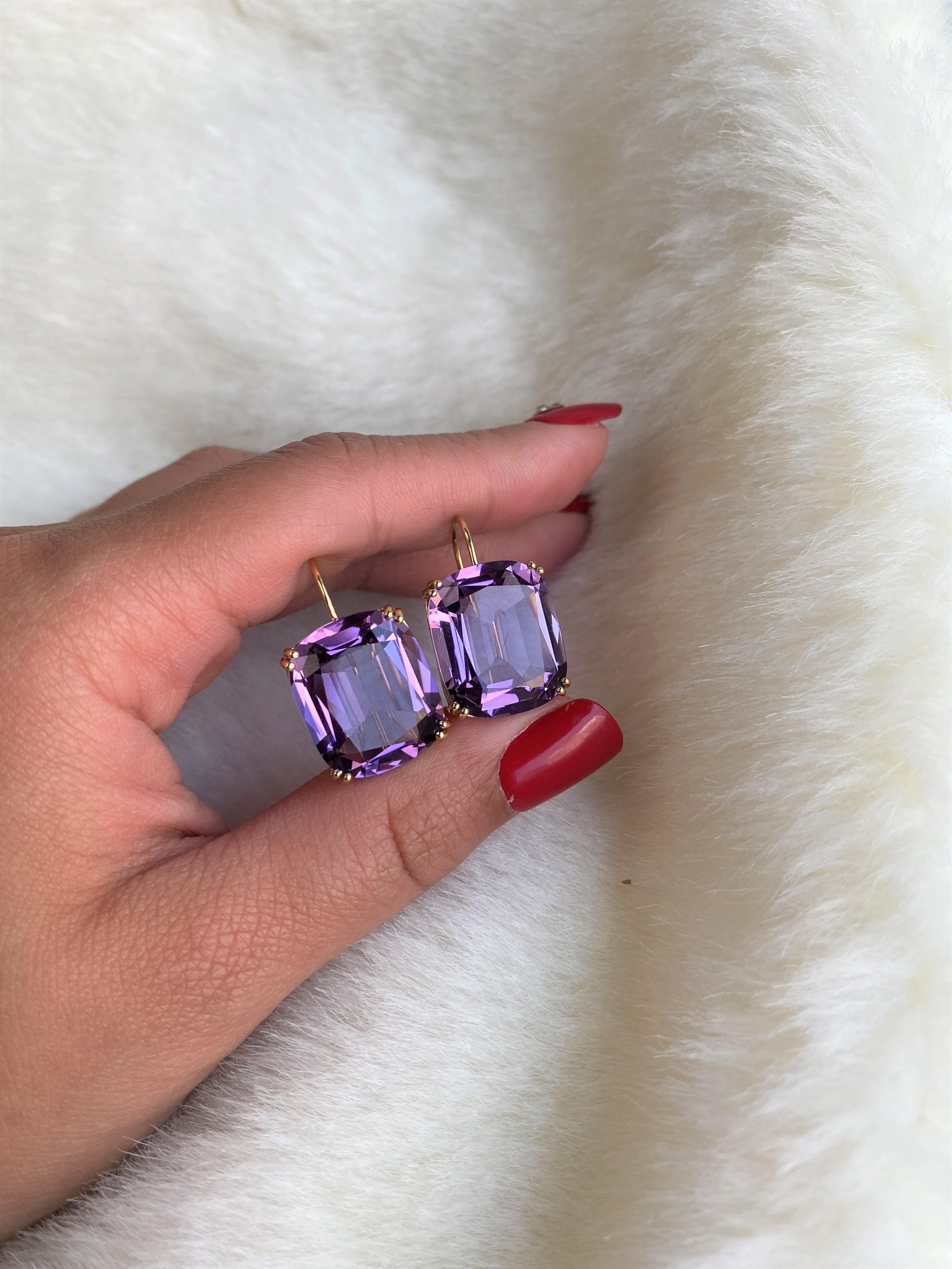 These beautiful Amethyst Cushion Earrings on Wire are from our 'Gossip' Collection. Like any good piece of gossip, it carries a hint of shock value. If you want to make a statement, these are the perfect earrings to do it.

* Gemstone: 100% Earth