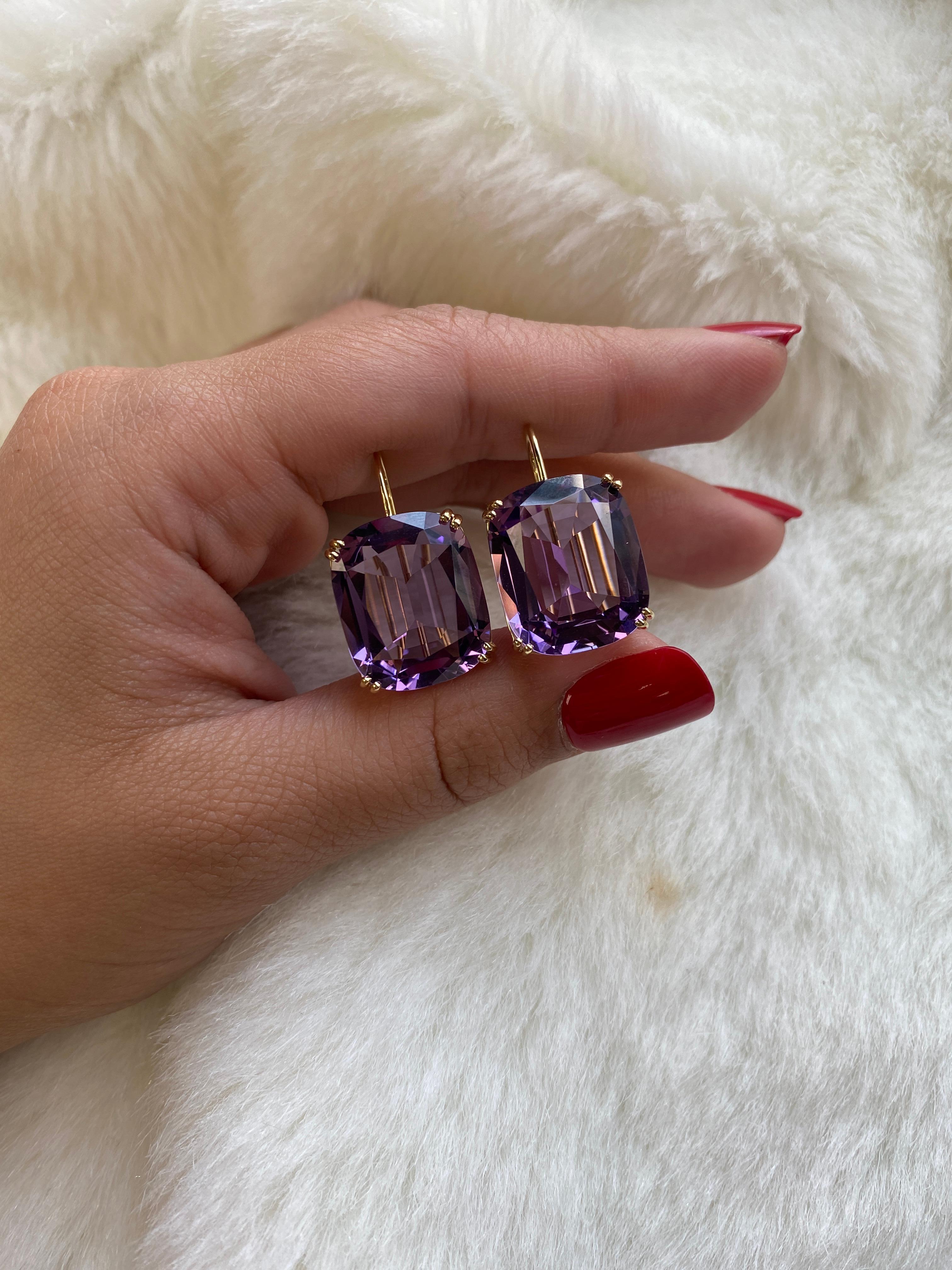 Contemporary Goshwara Amethyst Cushion on Wire Earrings For Sale