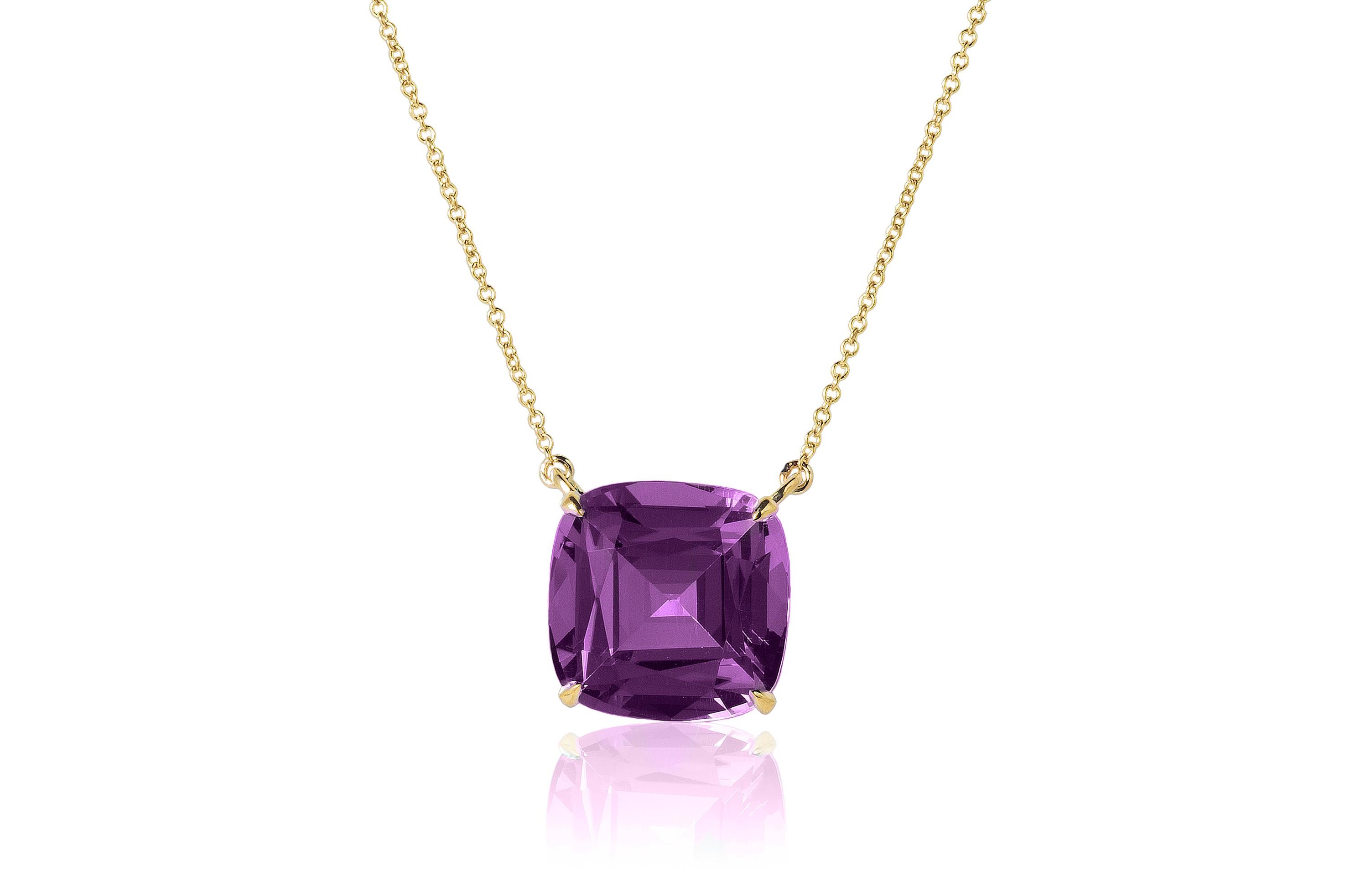 Amethyst Cushion Pendant on Cable Chain in 18K Yellow Gold from 'Gossip' Collection
Stone size: 14 x 14 mm
Gemstone Approx. Wt:  Amethyst- 11.30 Carats