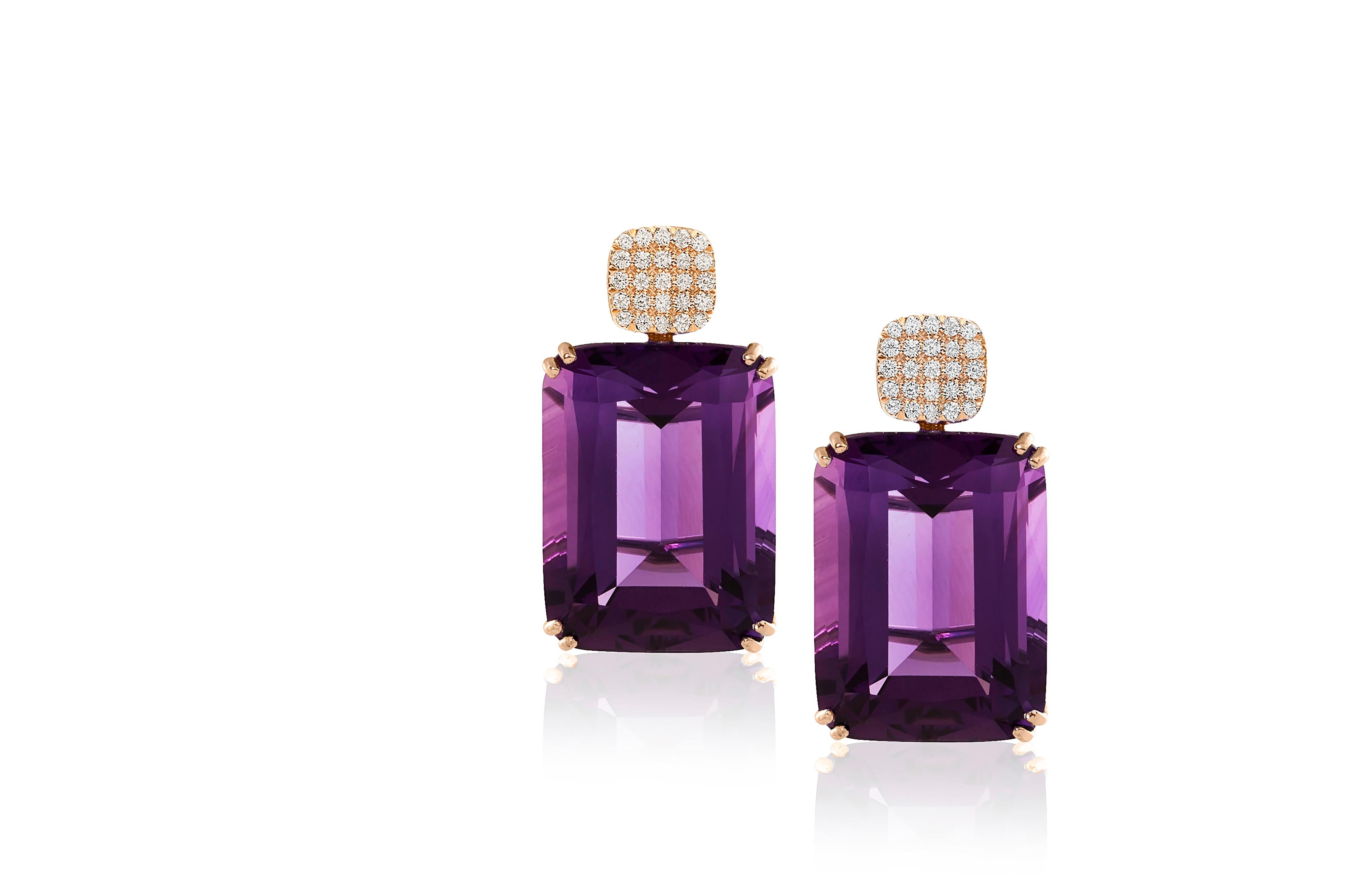 Amethyst Cushion Earrings with Diamonds Motif in 18K Yellow Gold, from ‘Gossip’ Collection

Stone Size 20 X 15mm

Gemstone Approx. Wt: Amethyst- 38 Carats

Diamonds: G-H / VS, Approx. Wt: 0.35 Carats