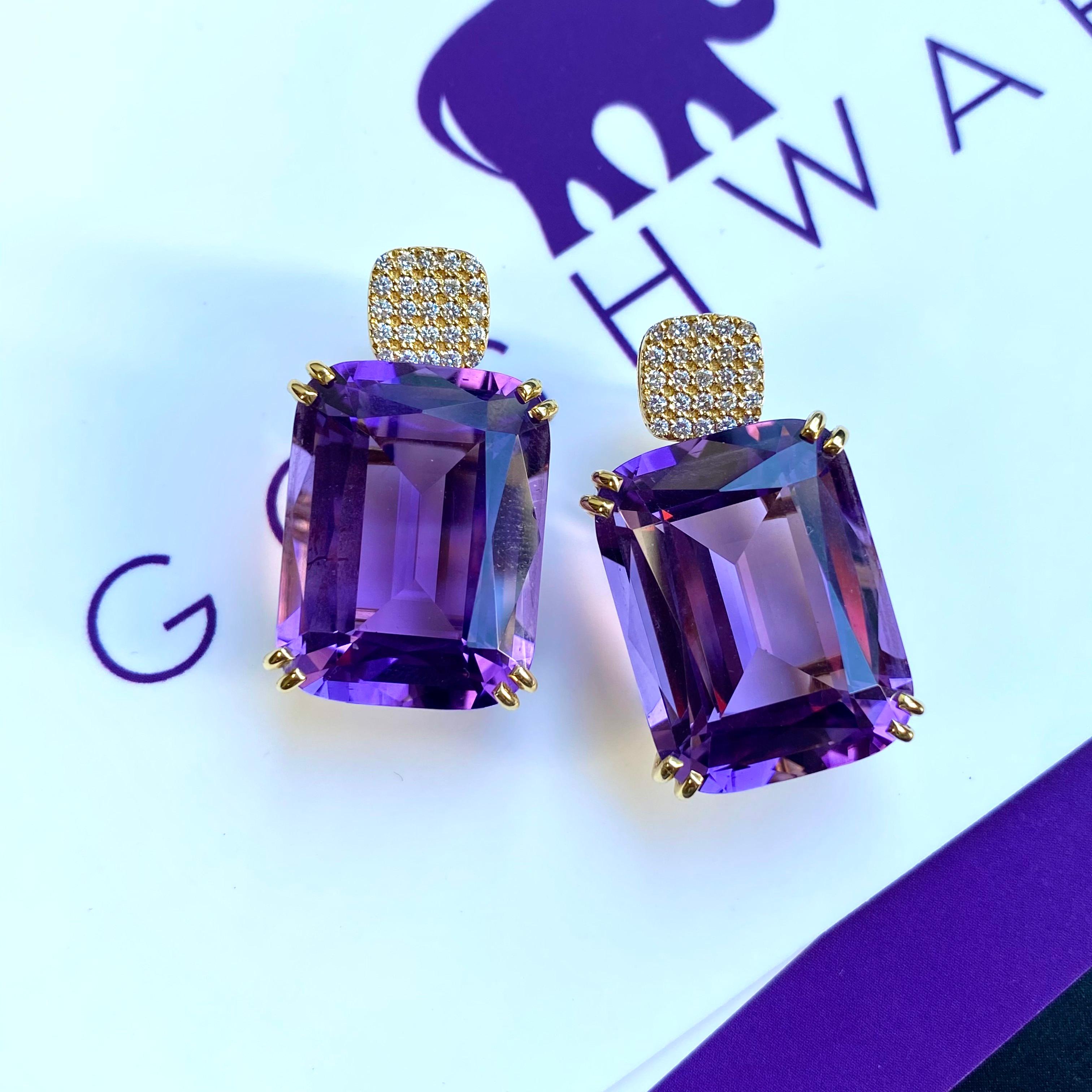 Goshwara Amethyst Cushion with Diamonds Earrings In New Condition For Sale In New York, NY