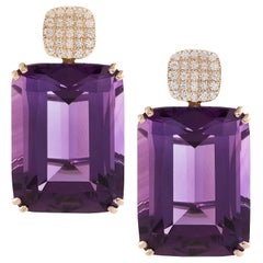 Goshwara Amethyst Cushion with Diamonds Earrings