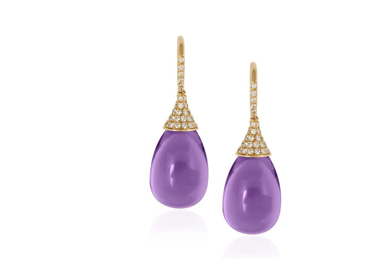 Amethyst Drops Earrings with Diamonds in 18K Yellow Gold from 'Naughty' Collection
 Stone Size: 19 x 12 mm 
 Diamonds: G-H / VS, Approx Wt: 0.75 Cts
