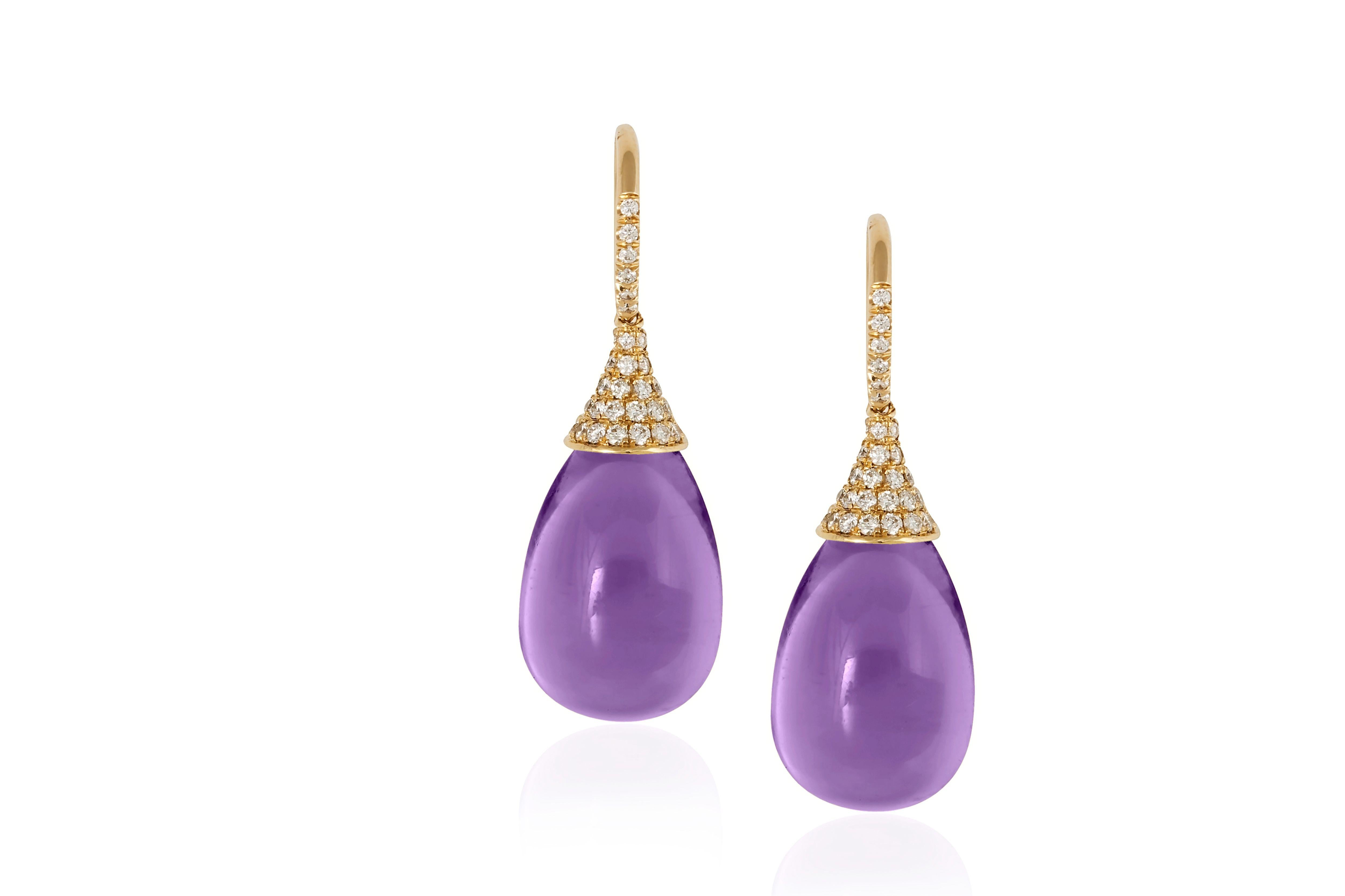 Contemporary Goshwara Amethyst Drop and Diamond Cap Earrings For Sale