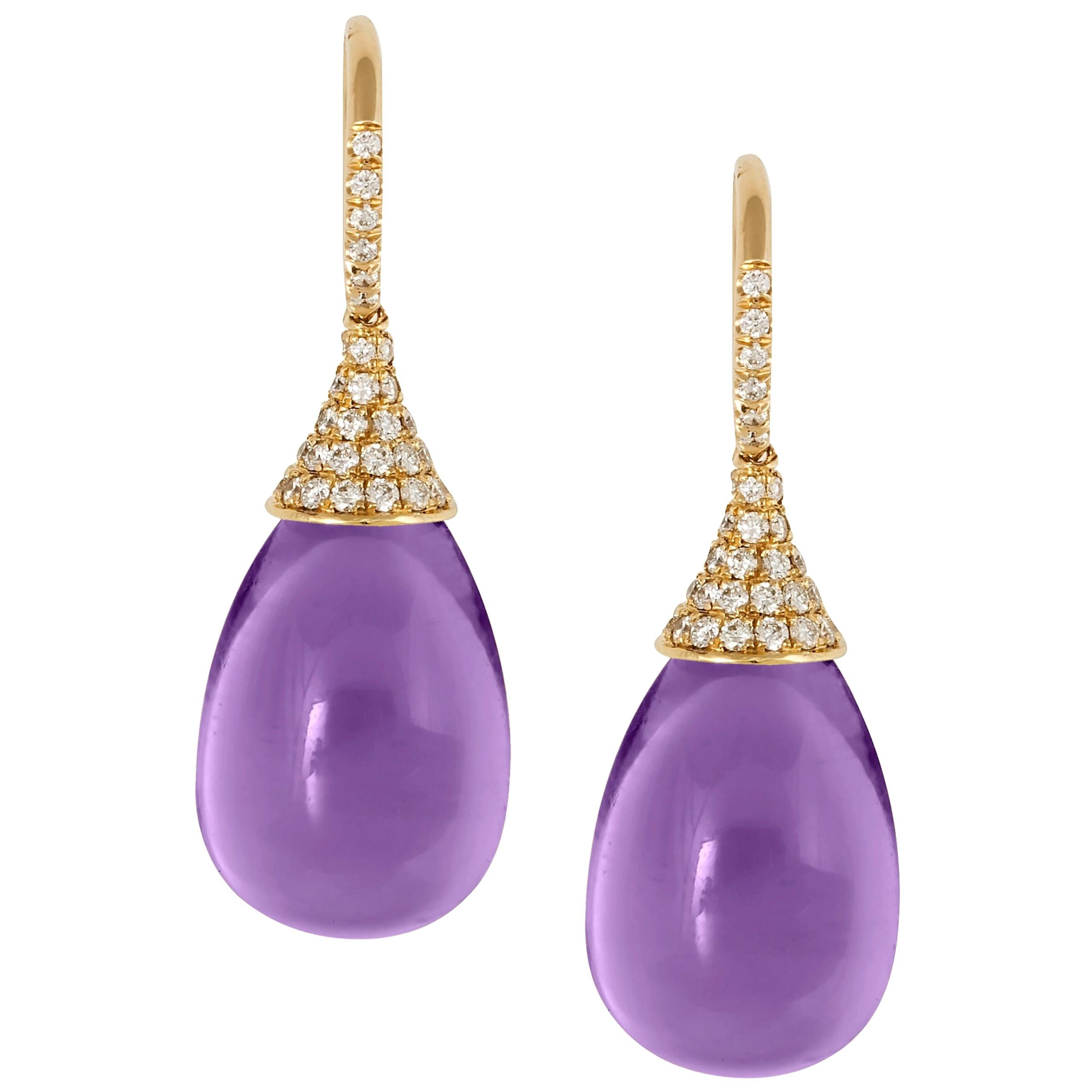 Goshwara Amethyst Drop and Diamond Cap Earrings For Sale